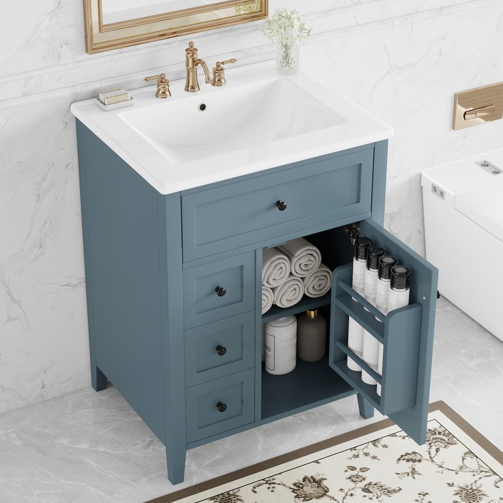 24 Inch Blue Gray Bathroom Vanity with Sink Solid Wood MDF Cabinet