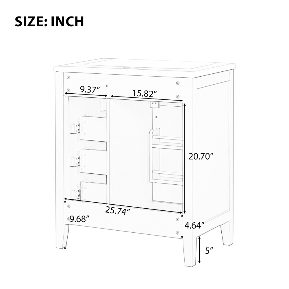 Vanity with Three Sliding Drawers and Shelves For Bathrooms Without Sinks