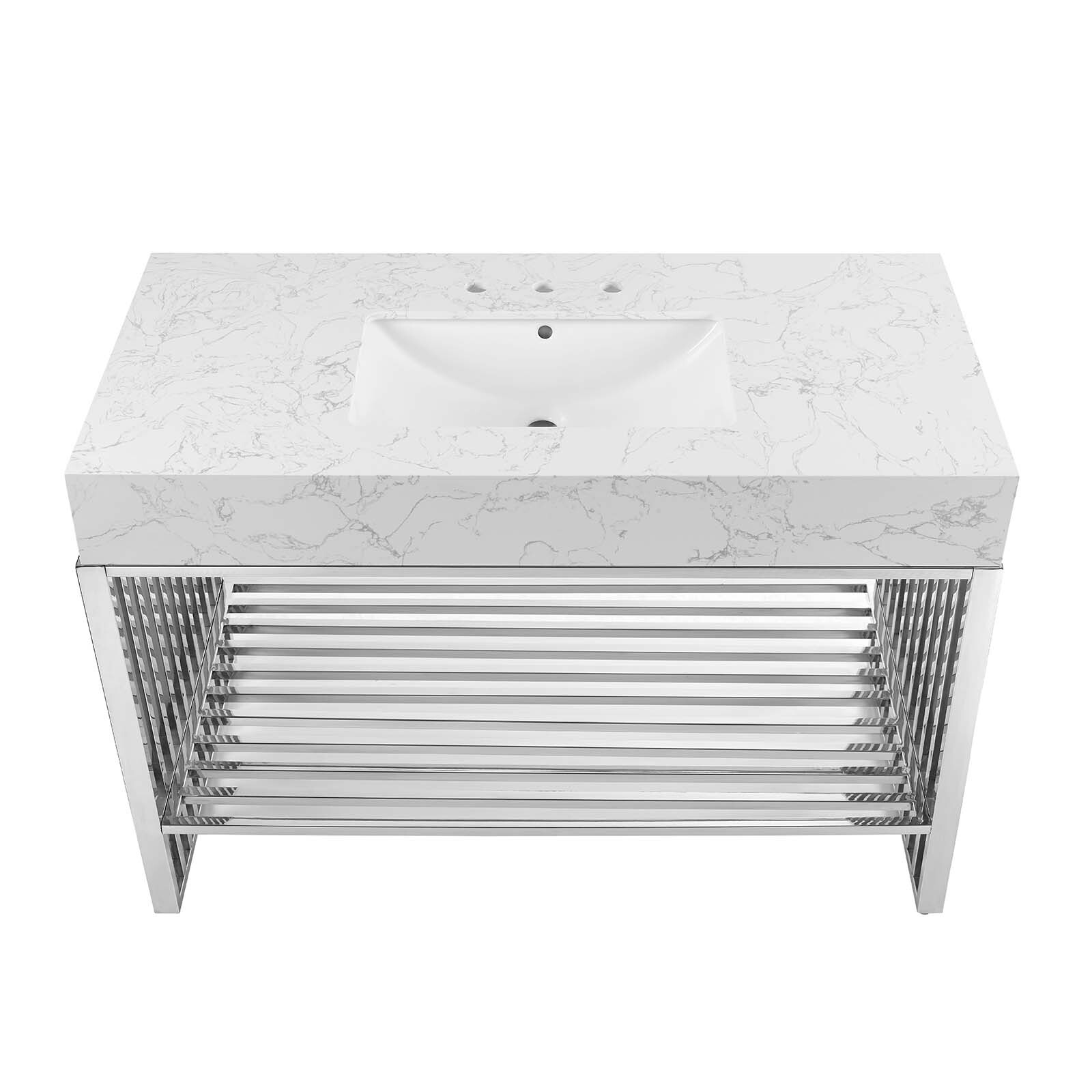 Modway Gridiron Bathroom Vanity in White Silver