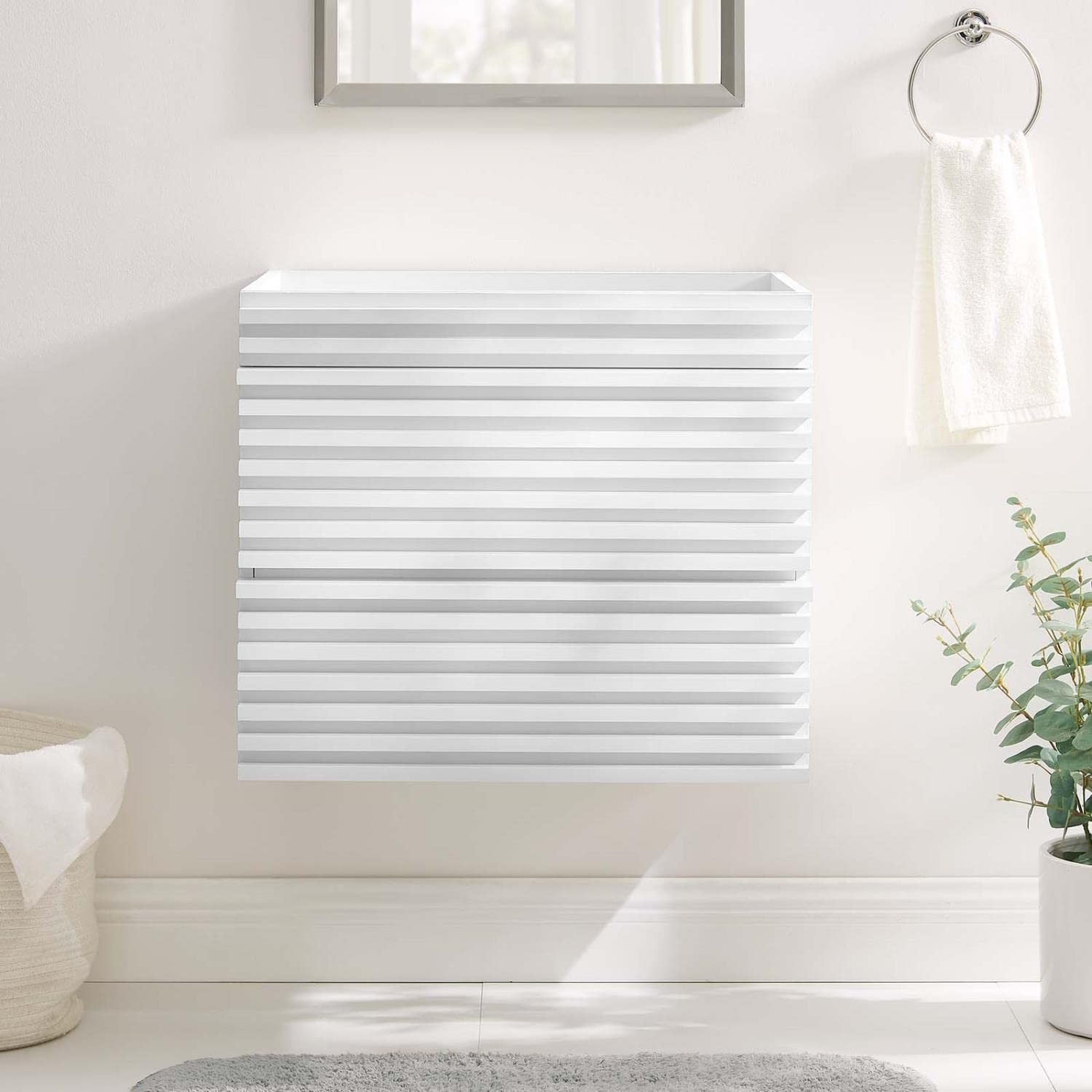 Modway Render 23.5″ MDF Wood Wall-Mount Bathroom Vanity Cabinet in White