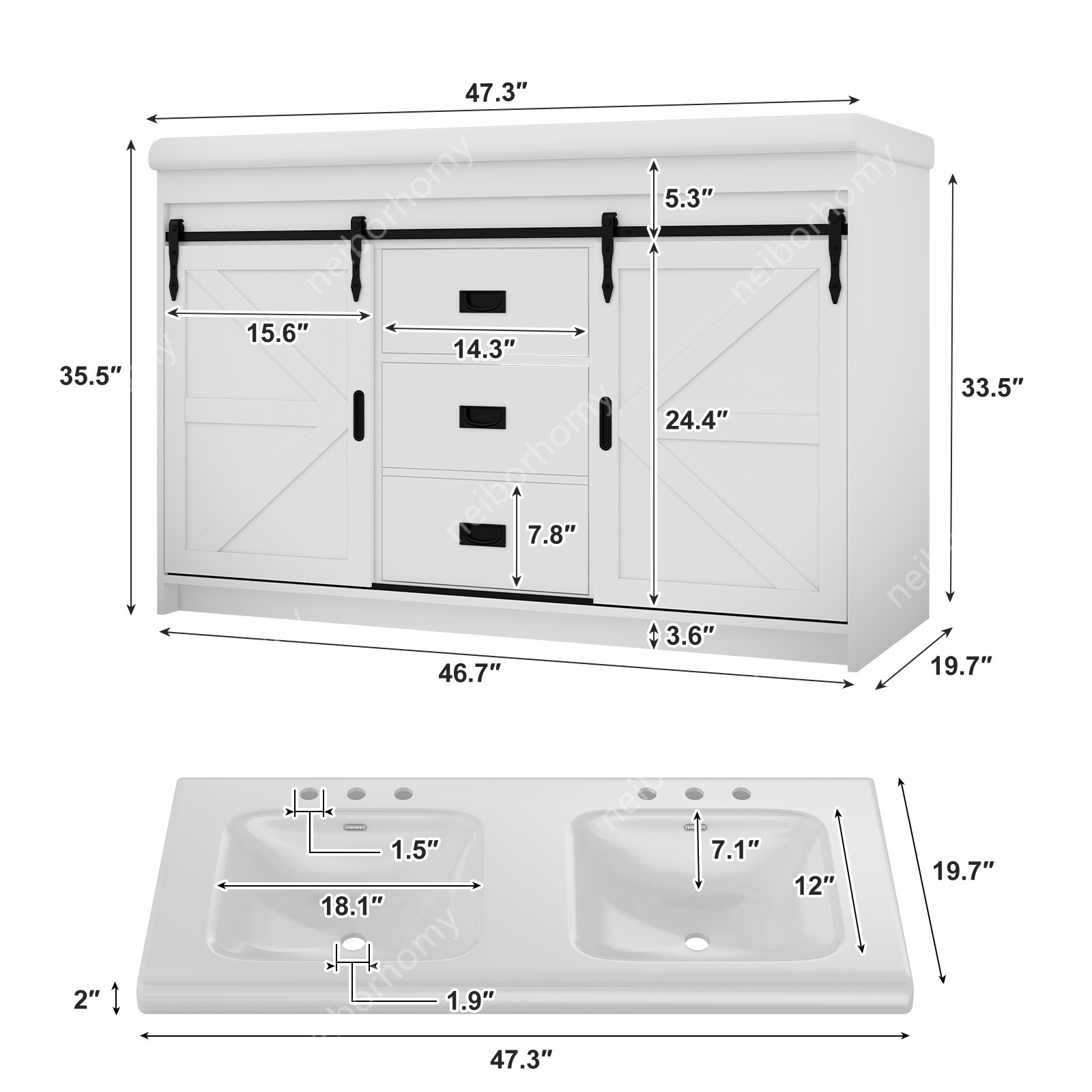 Double Sink Bathroom Vanity Cabinet Complete Set Ceramic Basin Bathroom Unit