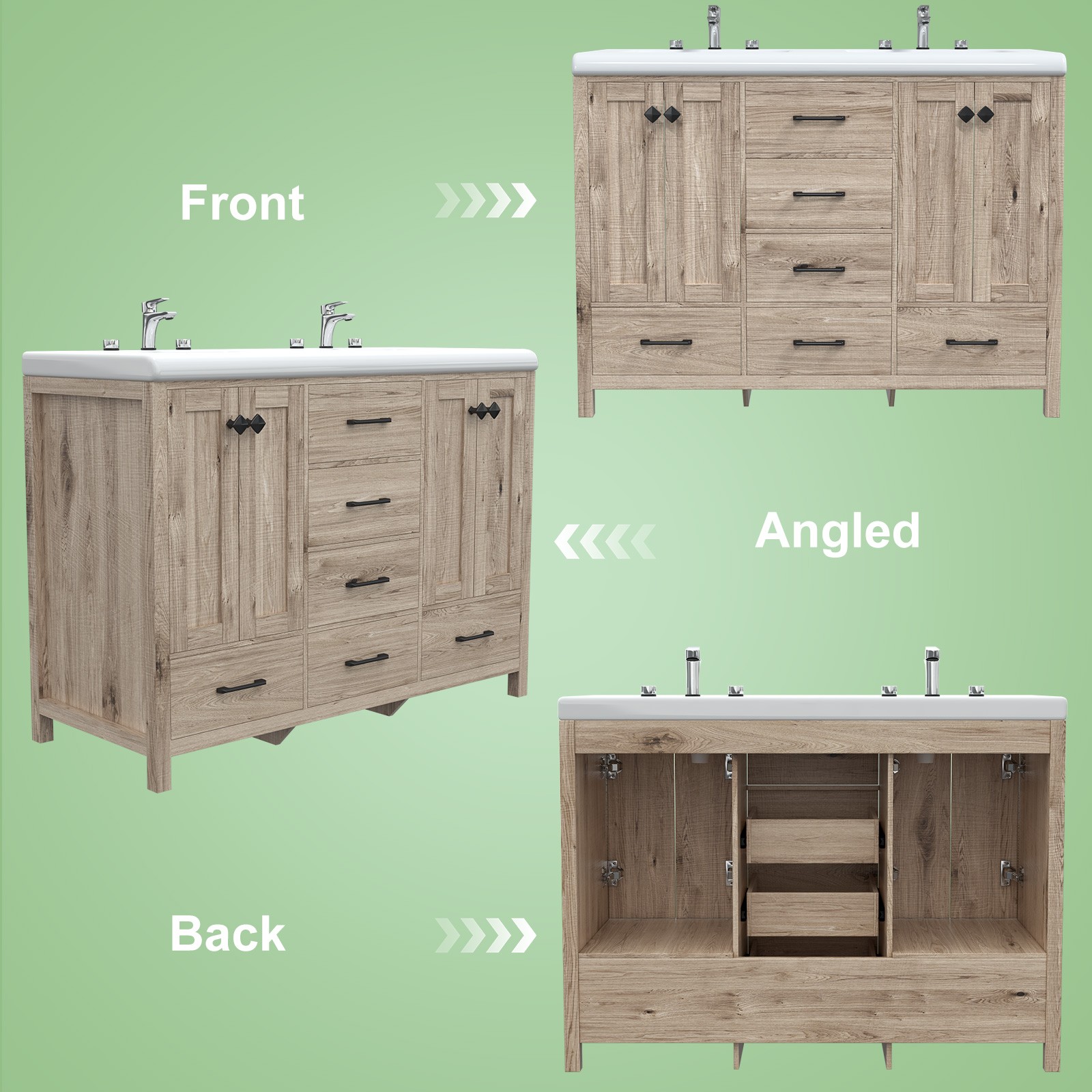 47” Bathroom Vanity w/Ceramic Sink Combo Freestanding Vanity Set with 6 Drawers