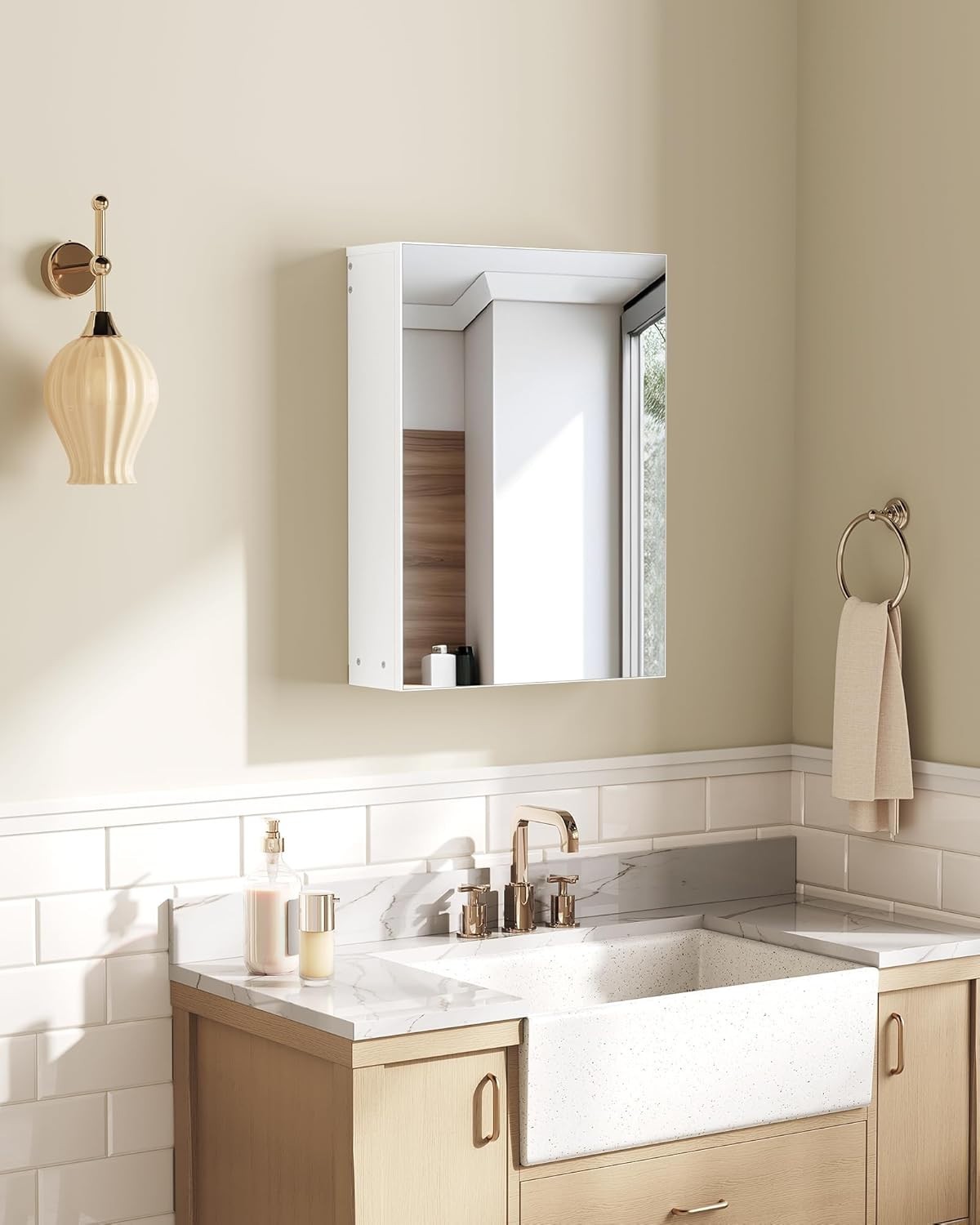 Wall-Mounted Bathroom Vanity with Mirror Medicine Cabinet Storage White