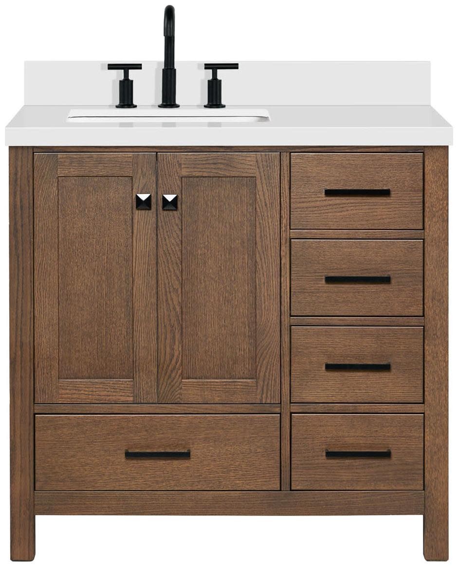 Ariel A037SLWQRVO Cambridge 37″ – Brown Oak / Pure White Quartz / Satin Brass