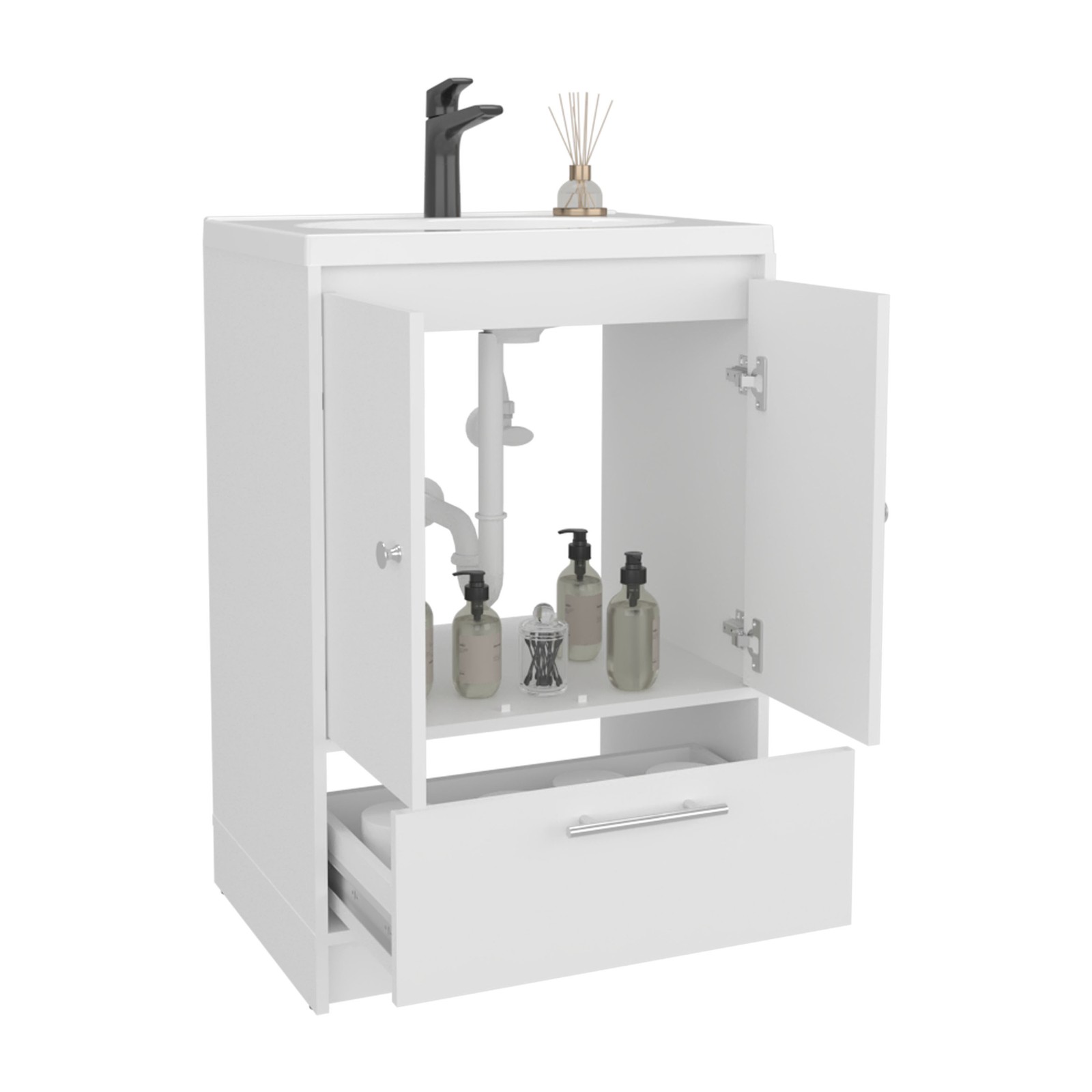 60″ Bathroom Vanity with Two Doors & Three Drawers White