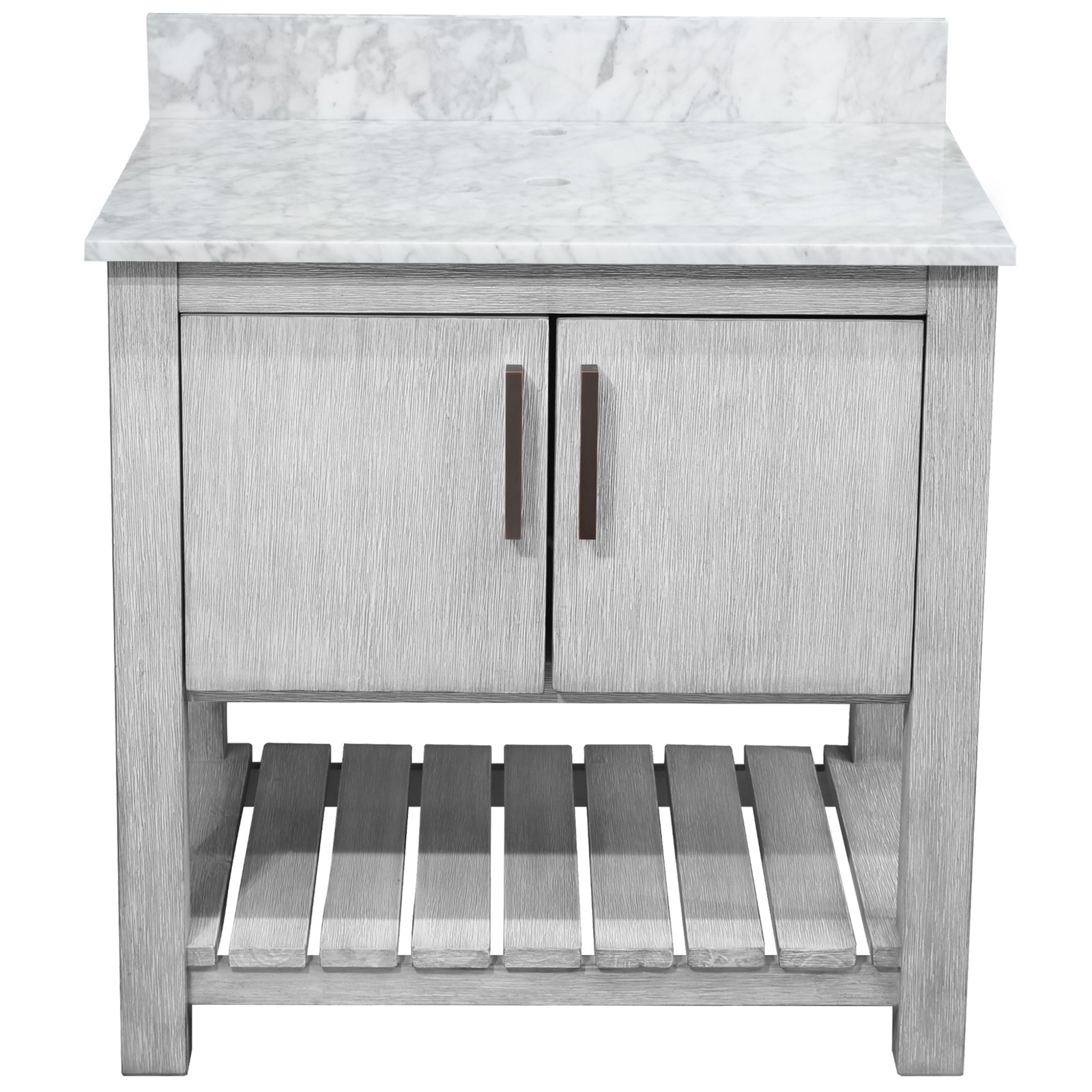 Miseno MV-30SG-NOBV-CAR 30″ – Stonewash Grey / Carrara White Top / Chrome