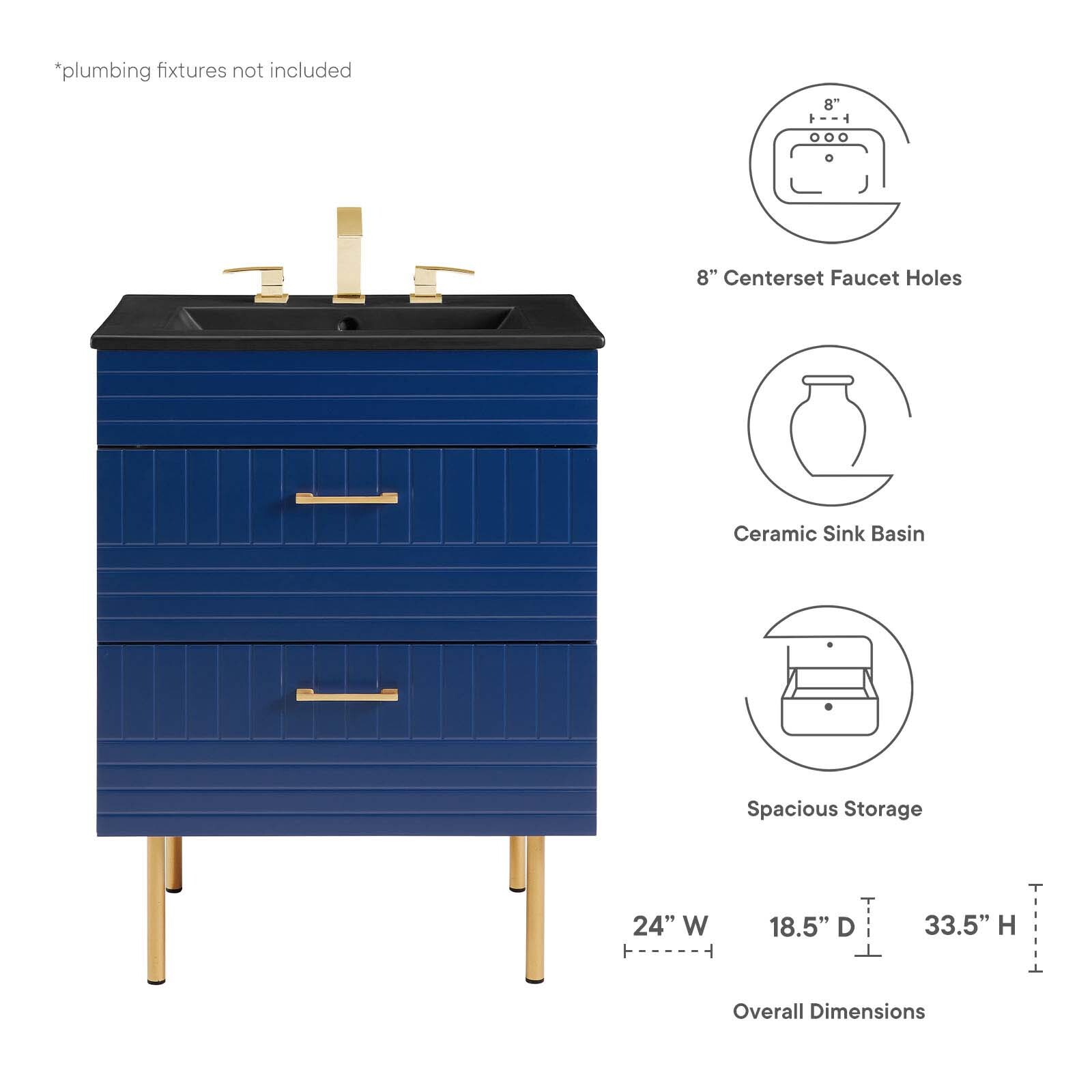 Modway Daybreak 24″ Wall-Mount Bathroom Vanity in Blue Black