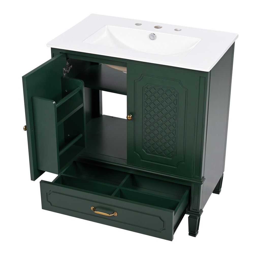 30″ Bathroom Vanity with Sink Vintage Style, Multi-functional Storage Space
