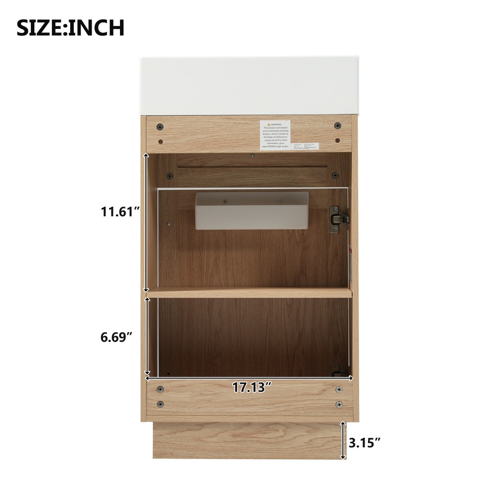 18.5 Inch Rustic Bathroom Vanity MDF Cabinet Reversible Resin Sink Adjustable