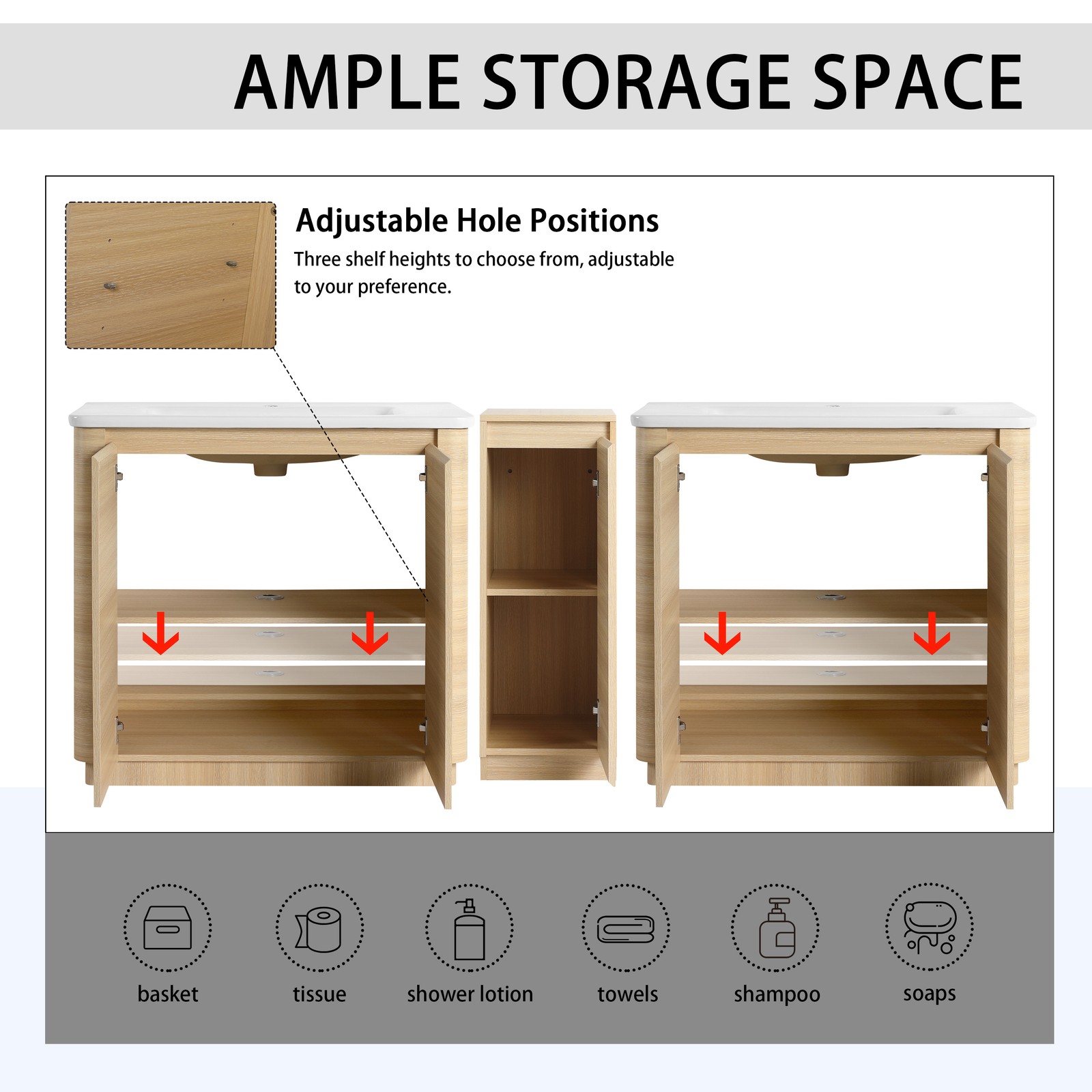 2X40“ Plywood Freestanding Bathroom Vanity W/ Ceramic Sink +Storage Cabinet Oak