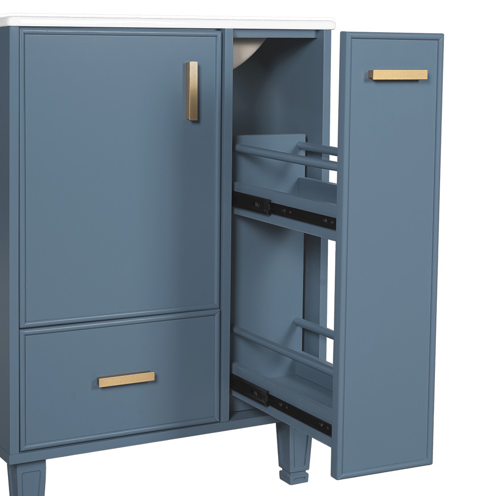 24″ Grey Blue Bathroom Vanity with Ceramic Sink Solid Wood Frame MDF Board