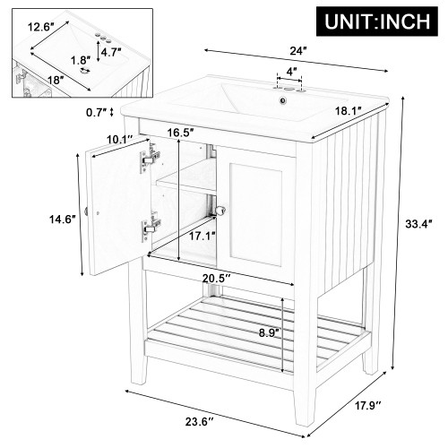 24″ Black Modern Bathroom Vanity with Ceramic Sink & Wood Frame