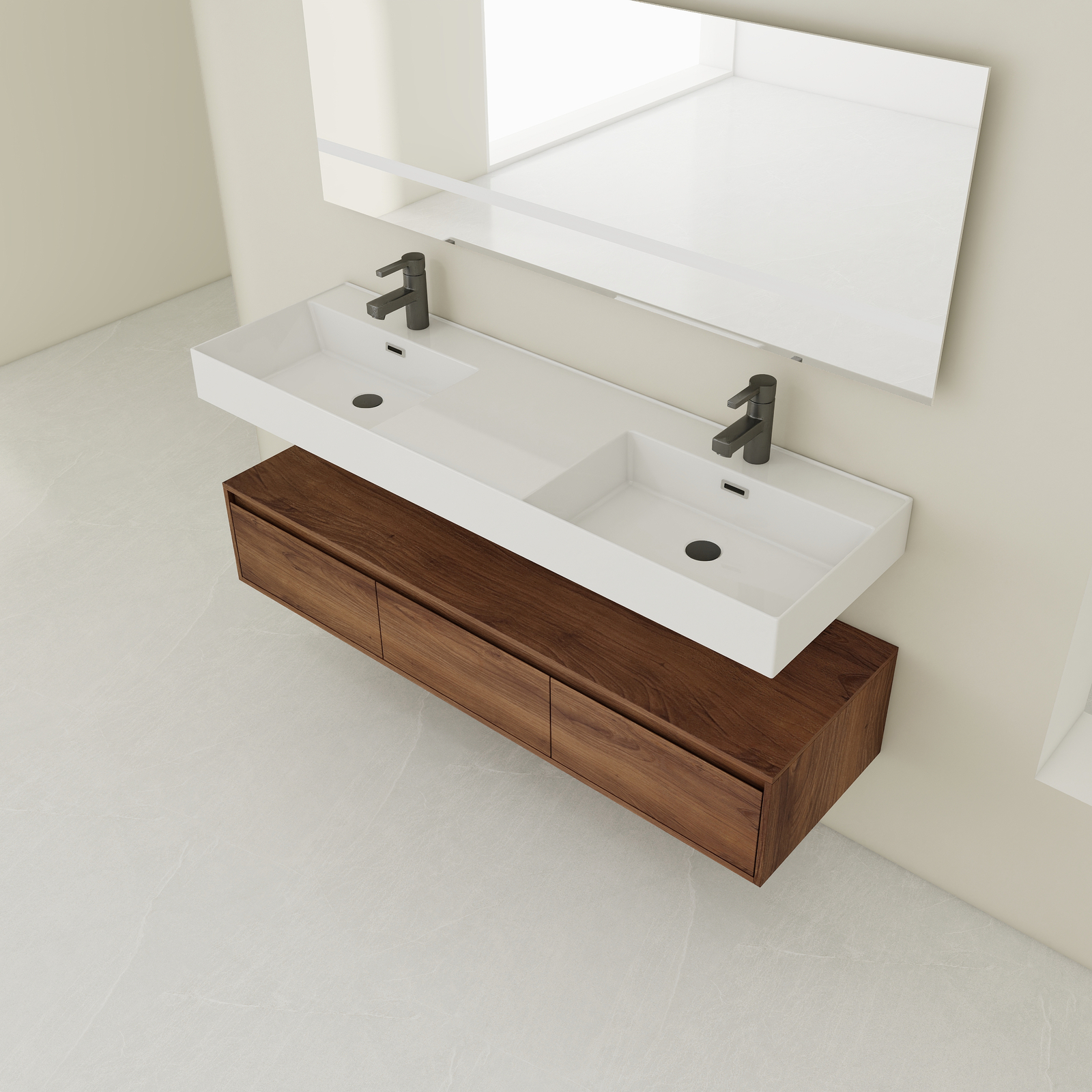 60 in Wooden Floating Wall-Mounted Bathroom Vanity W/Double Resin Sink Drawers