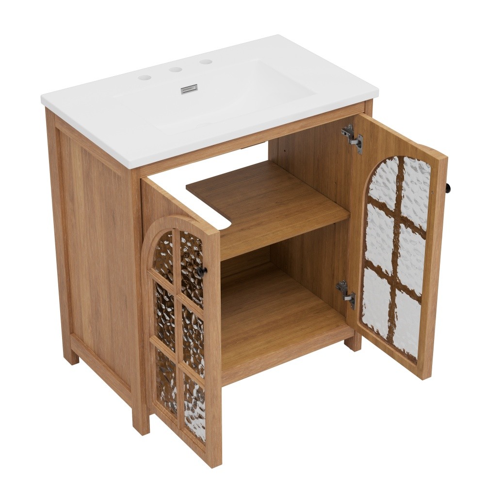 30 Inches Bathroom Vanity with Ceramic Sink, Vintage Rustic Bathroom Cabinet