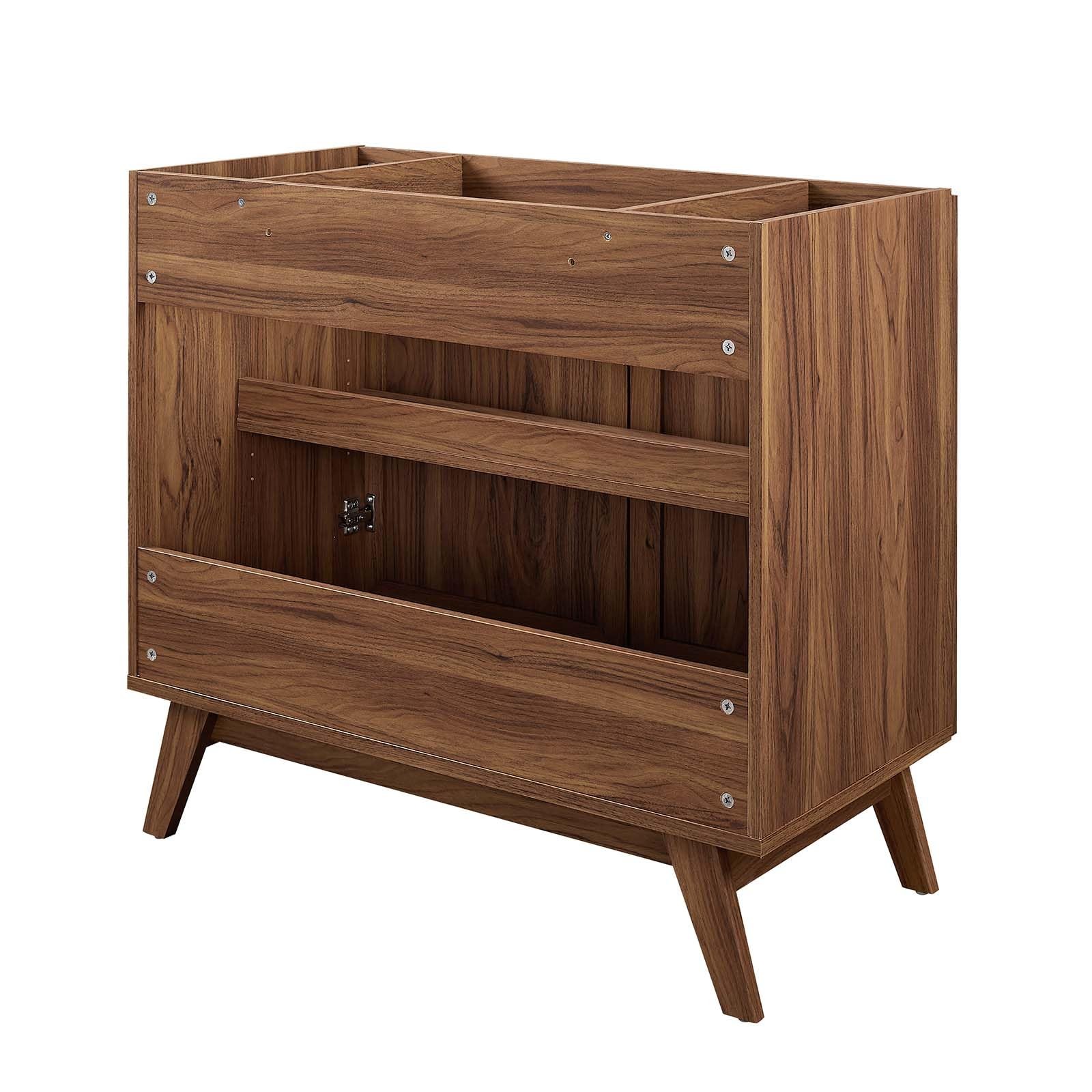 Modway Soma 36″ Modern Wood Bathroom Vanity Cabinet with Rattan Door in Walnut