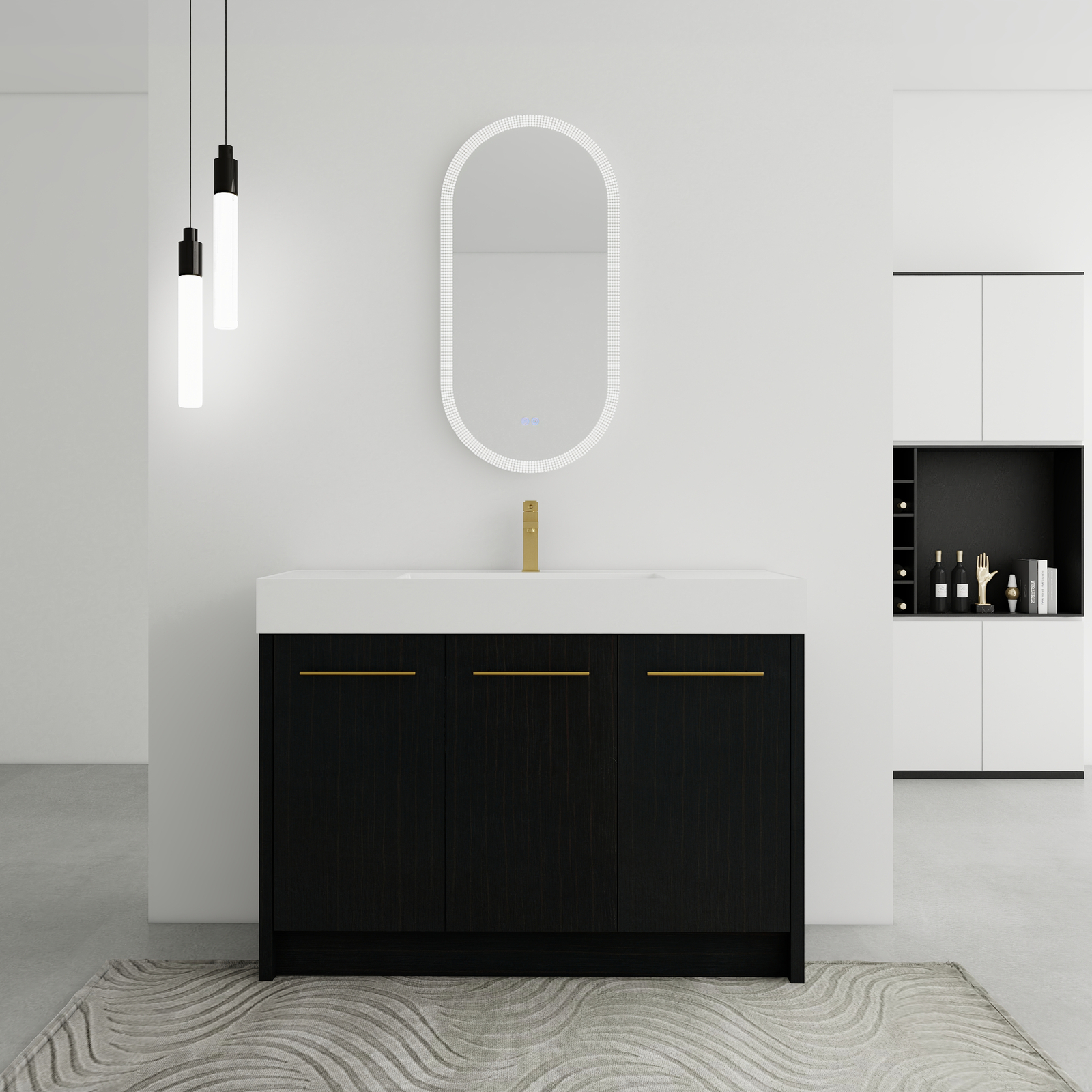 48 Inch Plywood Freestanding Bathroom Vanity with Resin Sink Door Cabinet Black