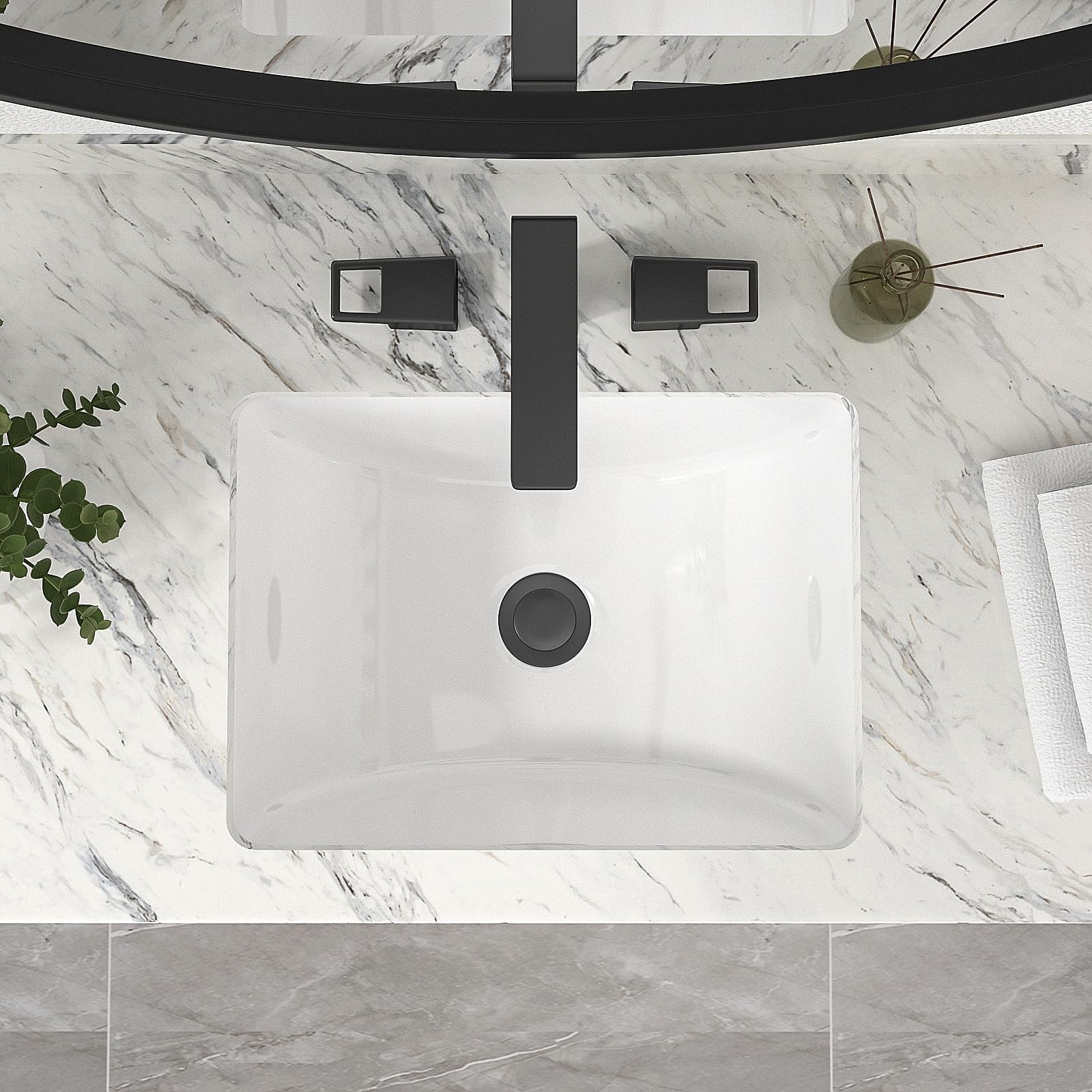 Mocoloo Undermount Bathroom Sink 18 x 14 Inch Rectangle Porcelain White Ceram…