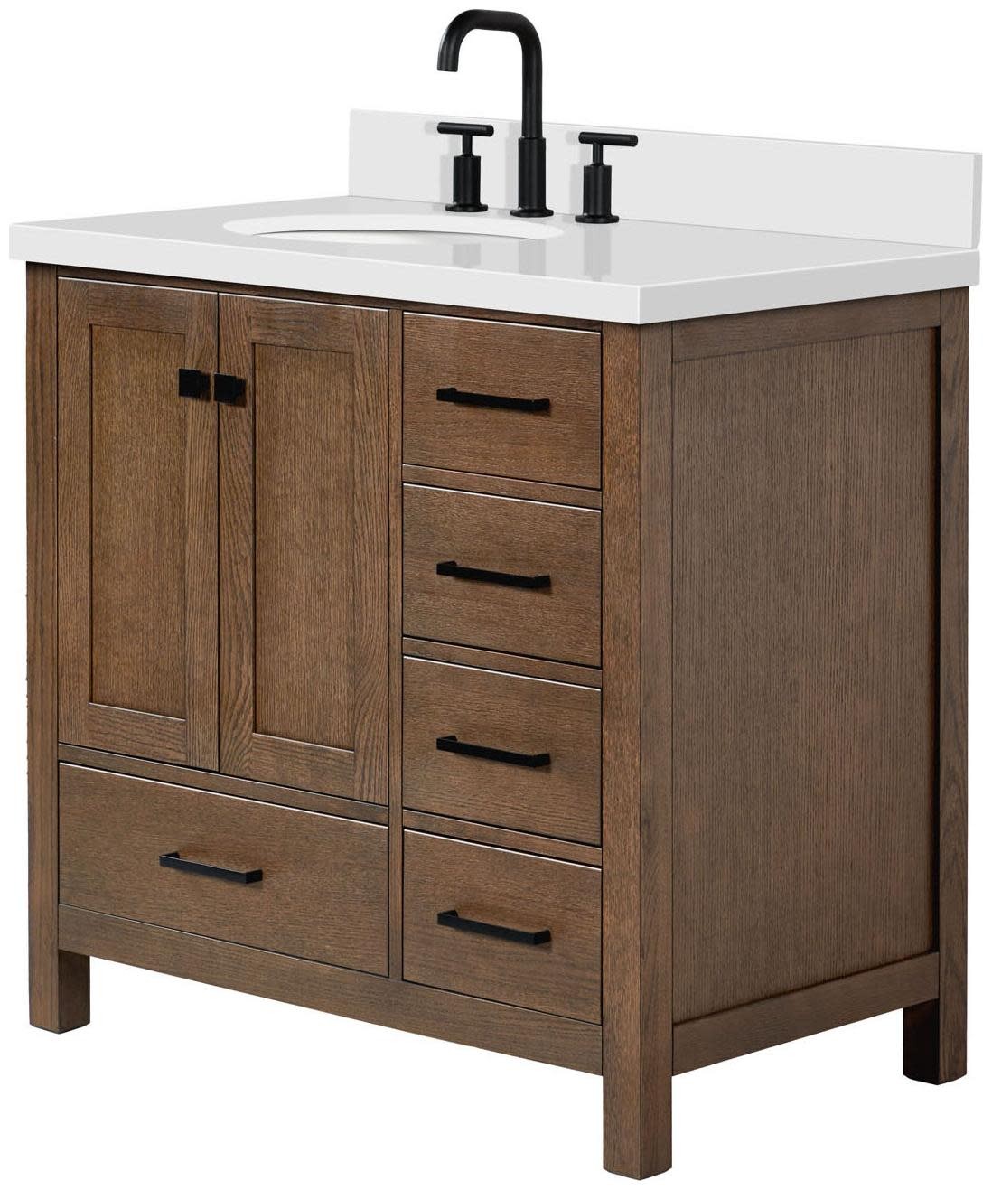Ariel A037SLWQOVO Cambridge 37″ – Brown Oak / Pure White Quartz / Satin Brass