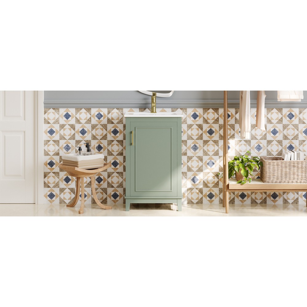 20 Inch Modern Small Bathroom Vanity Cabinet With Ceramic Basin- 20*14.5*33.3 In