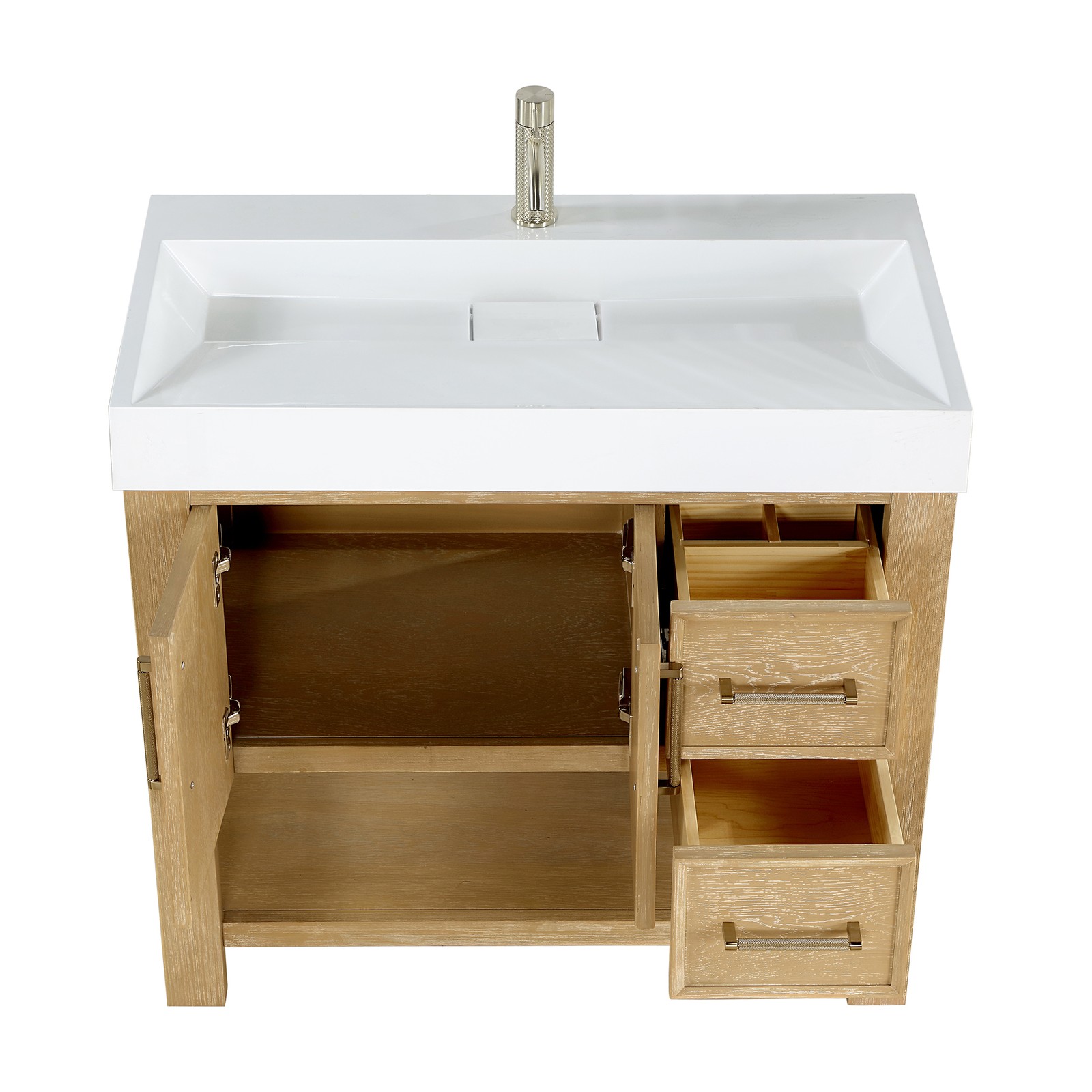 Vera 36″ Single Bath Vanity in Washed Ash Grey with White Integrated Stone Sink