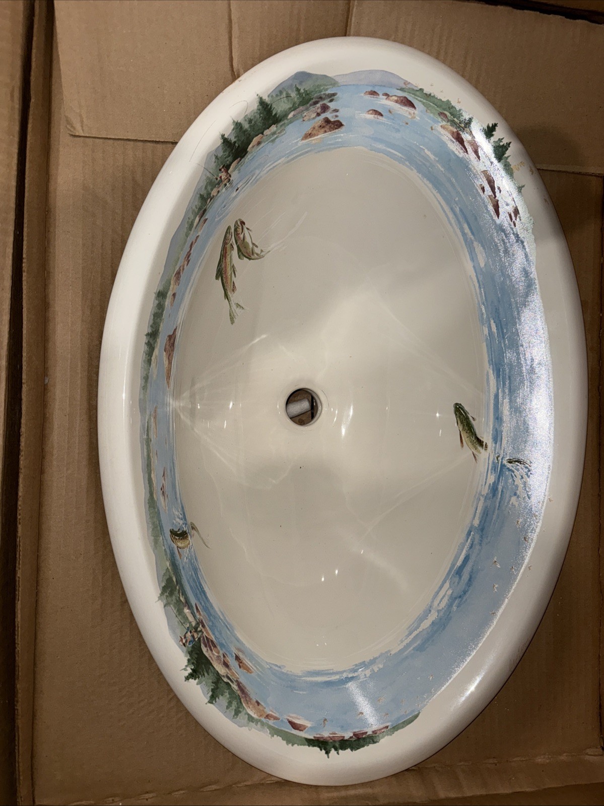 Kohler K-14274-RF-96 The Rod and the Fly design on Centerpiece SINK, BISCUIT