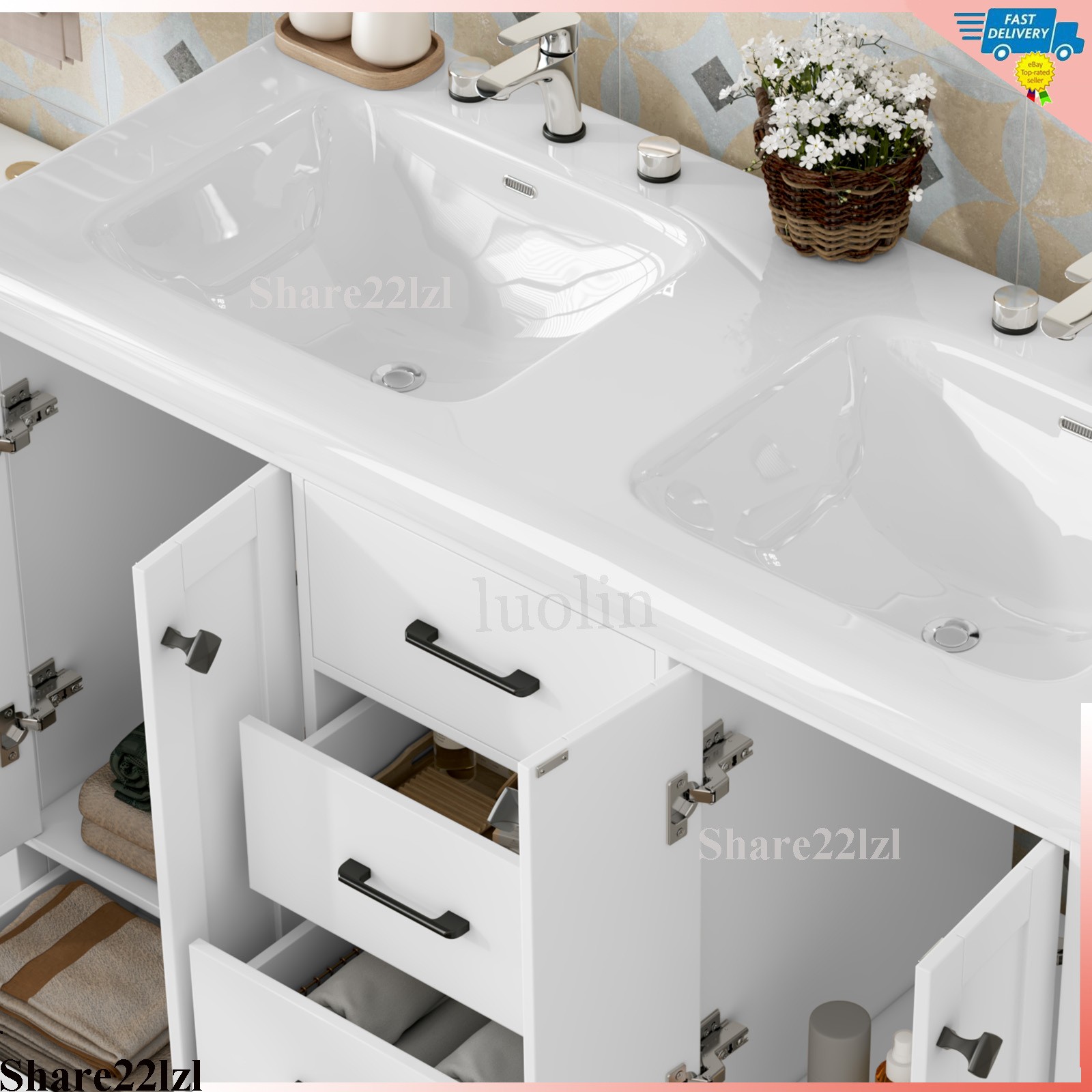 47inch Bathroom Vanity with Sink Ceramic Freestanding Cabinet with Storage Space