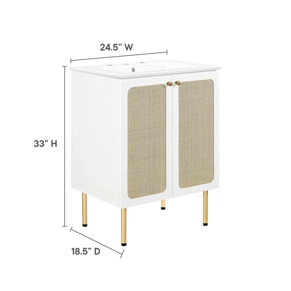 Modway Chaucer 24″ Wood & Rattan Bathroom Vanity with Adjustable Shelf in White