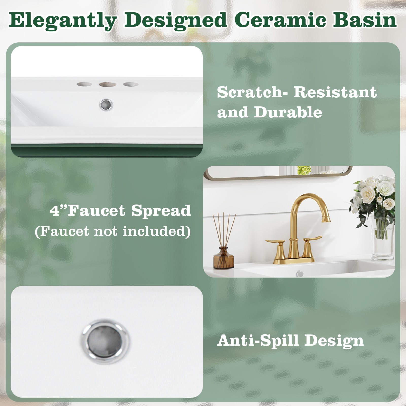 24″ Bathroom Vanity Storage Cabinet With Ceramic Sink Drawer Soft-Closing Doors