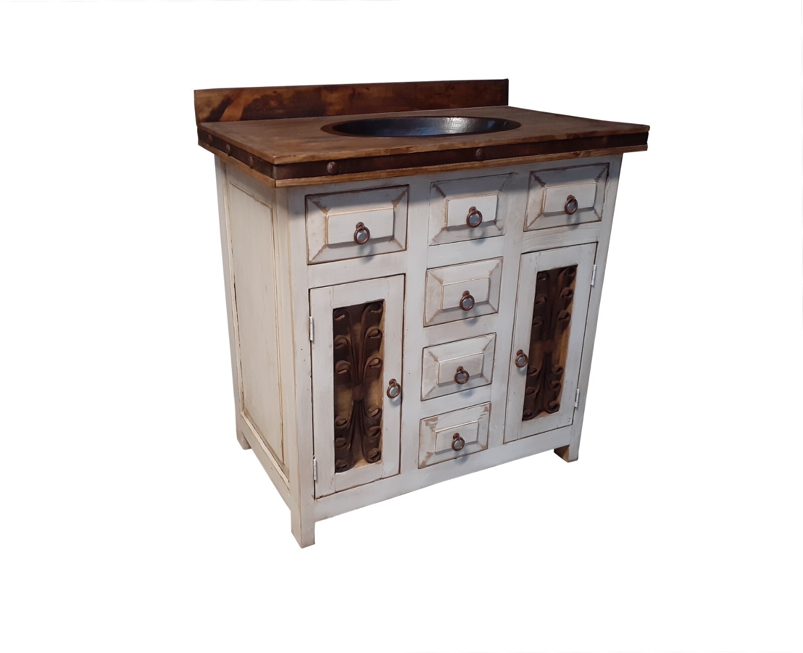 Saint Andrew Rustic Bathroom Vanity Furniture With Copper sink