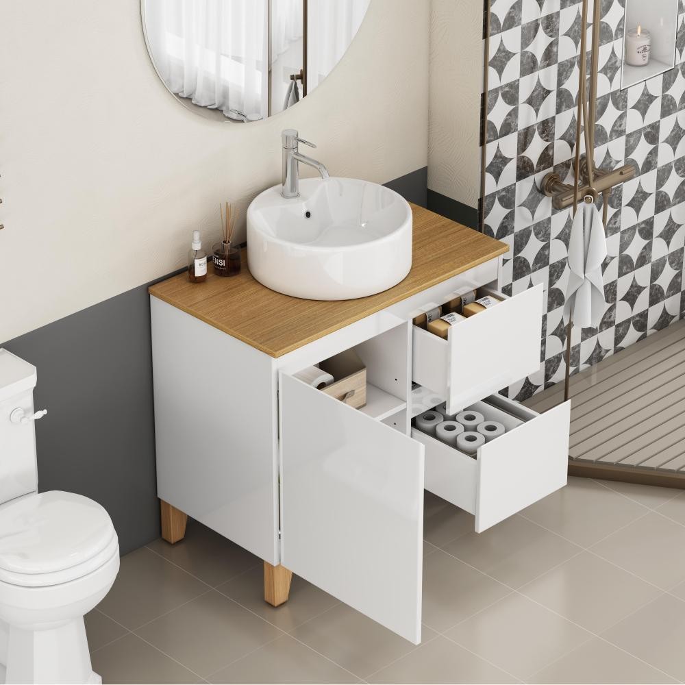 Bathroom Vanity W Sink Features 1 Door A 2 Drawers Includes Soft-Close Mechanism