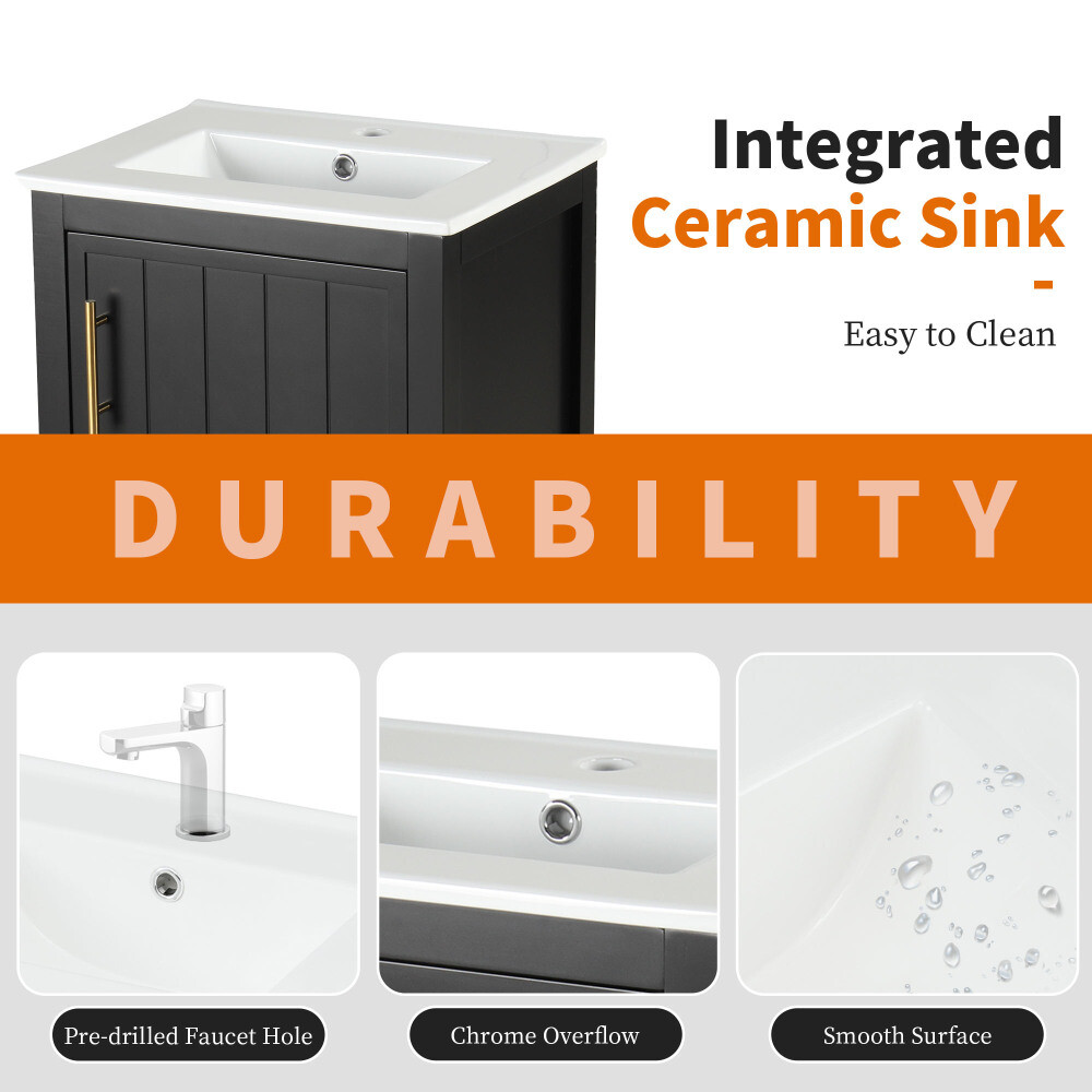 20″ Bathroom Vanity with Sink, Bathroom Cabinet with Storage Rack and Open Shelf