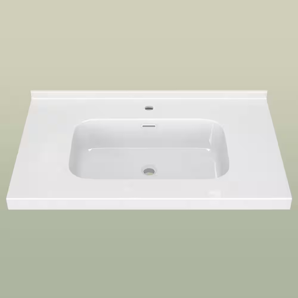 36 In. W X 22 In. D Solid Surface White Rectangular Single Sink Bath Vanity Top