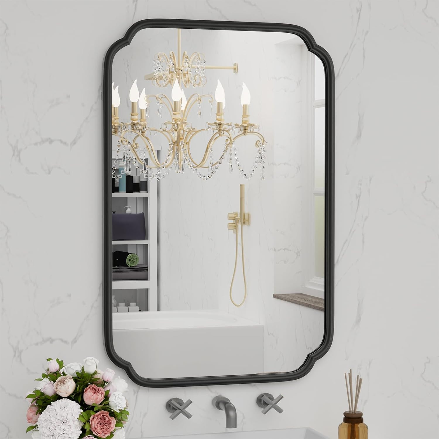 Modern Black Bathroom Vanity Mirror 24″ x 36″ with Metal Frame, Rounded Corners