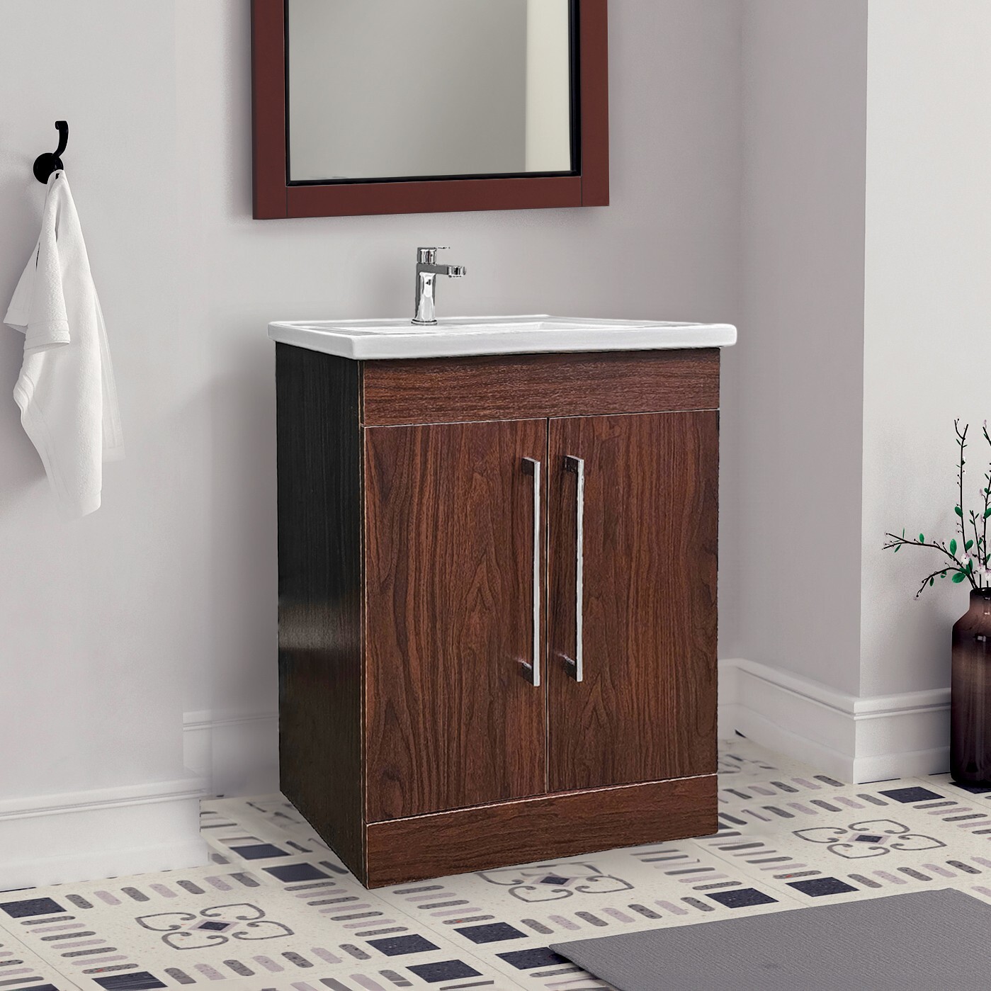 24″ W x 18″ D x 33″ H Oslo Deep Peach Wood Finish Vanity with Ceramic Vanity Top