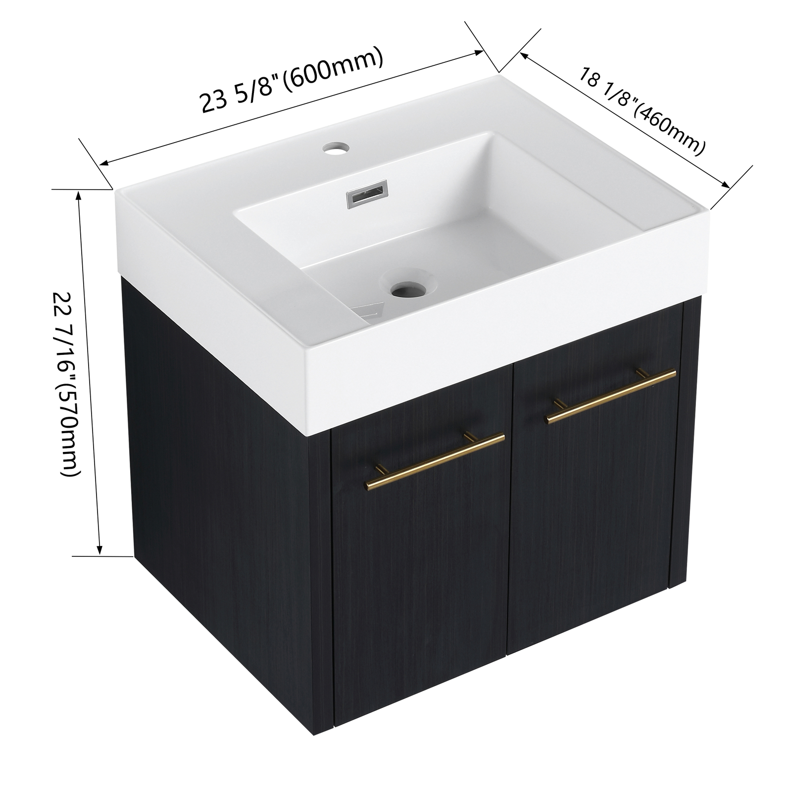 24 Inch Wooden Bathroom Vanity with Sink W/ Soft-Closing Thick Edge Resin Basin