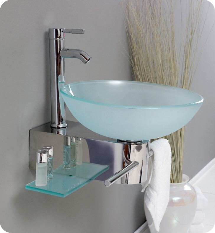 Bathroom Vanity Wall Mounted Pedestal Frosted Glass Bowl Vessel Sink combo