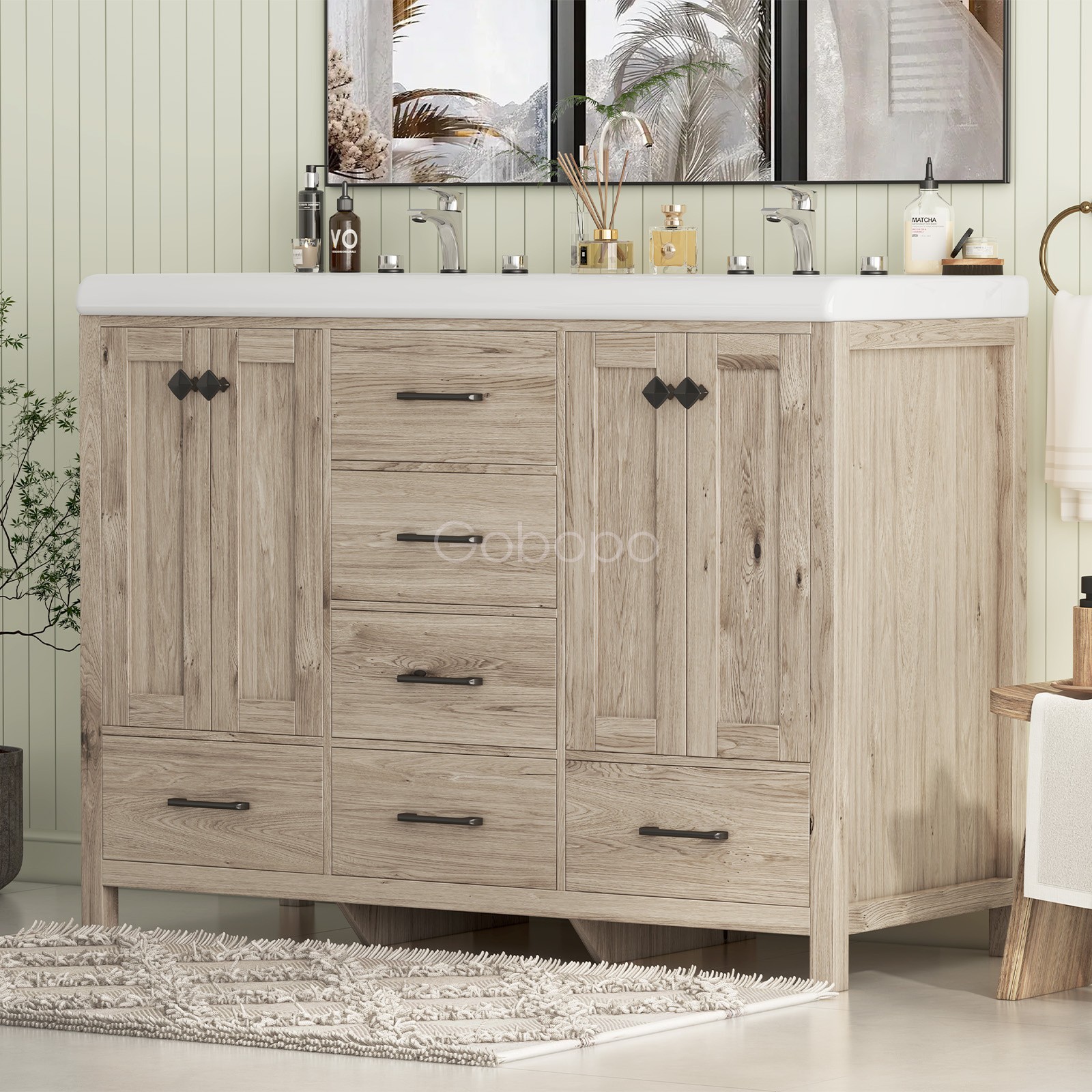 47 inch Bathroom Vanity Top w/ Double Sink Ceramic With Drawers Freestanding