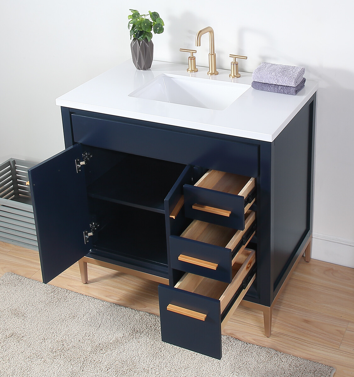 36 inch Beatrice Navy Blue Modern Bathroom Sink Vanity TB-9888NB-V36