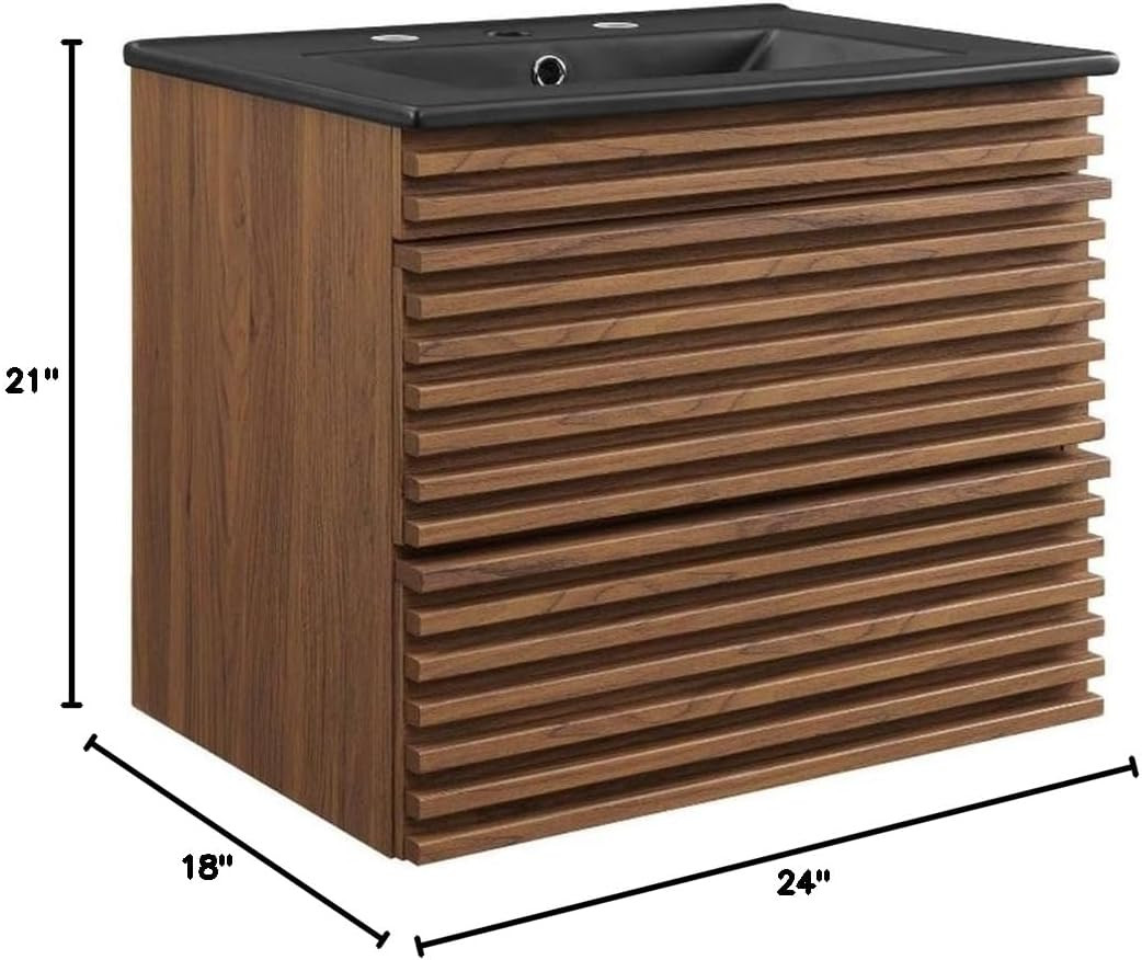 Render 24″ Wall-Mount Bathroom Vanity in Walnut Black