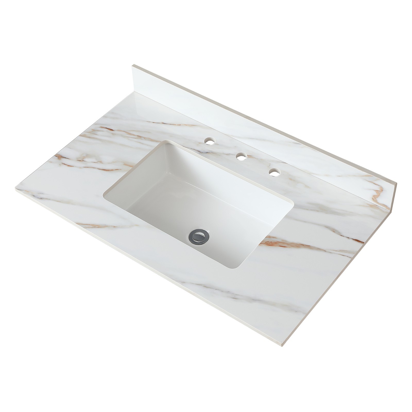 37″ Marble Vanity Top with Undermount Sink & Backsplash Carrara White