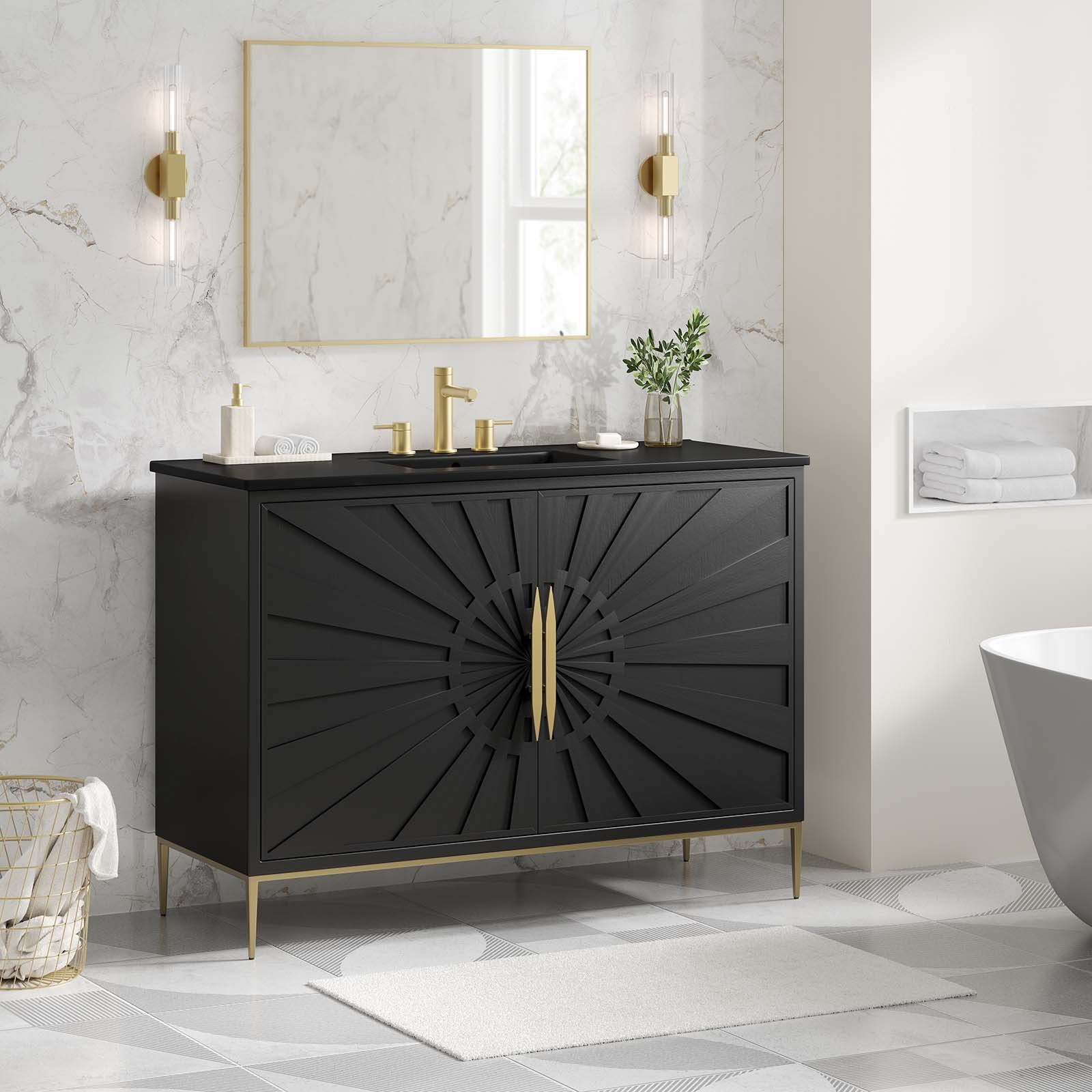 Modway Awaken 48″ Solid Wood and MDF Bathroom Vanity in Black
