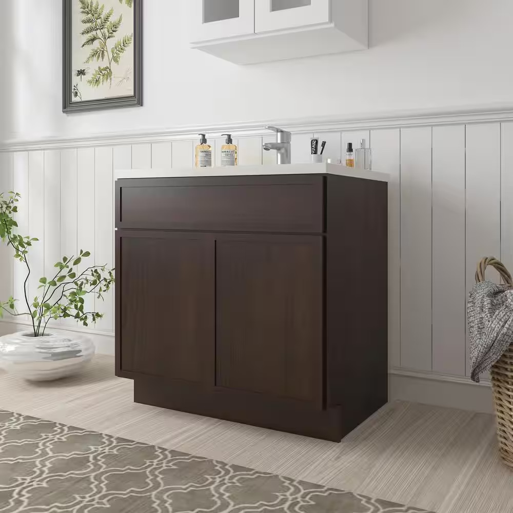 36 In. W X 21 In. D X 32.5 In. H 2-Doors Bath Vanity Cabinet without Top in Brow