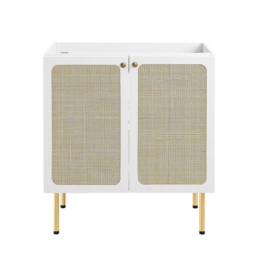 Modway Chaucer 30″ Wood & Rattan Bathroom Vanity Cabinet in White