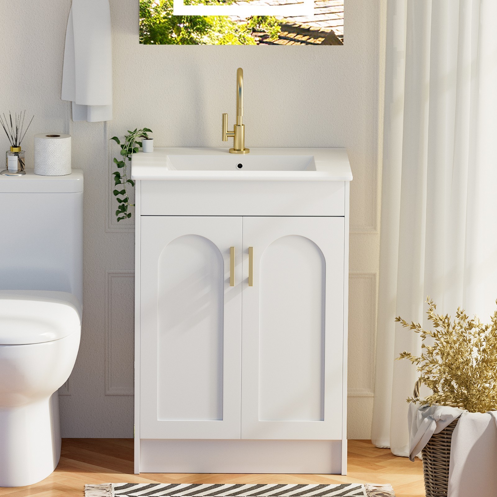 24″ Freestanding Bathroom Vanity Cabinet with Undermount Ceramic Sink 2 Doors
