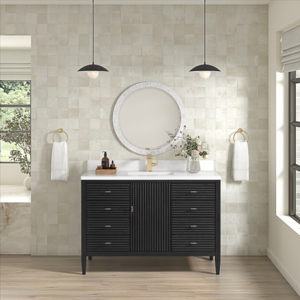 48″ James Martin Myrrin 485-V48-CBO-3WZ Vanity Cabinet White Zeus Silestone Top