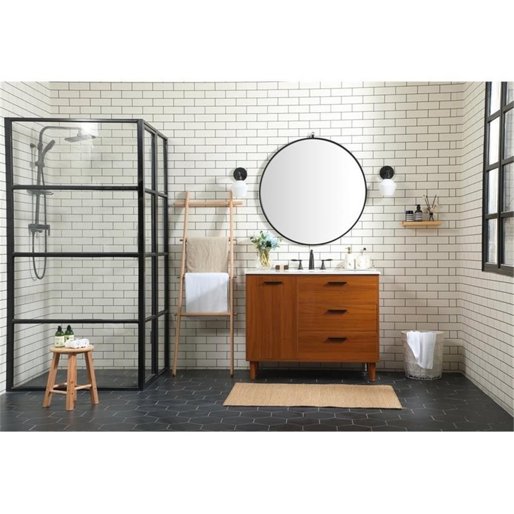 Pemberly Row Modern 42″ Solid Wood and MDF Bathroom Vanity in Teak