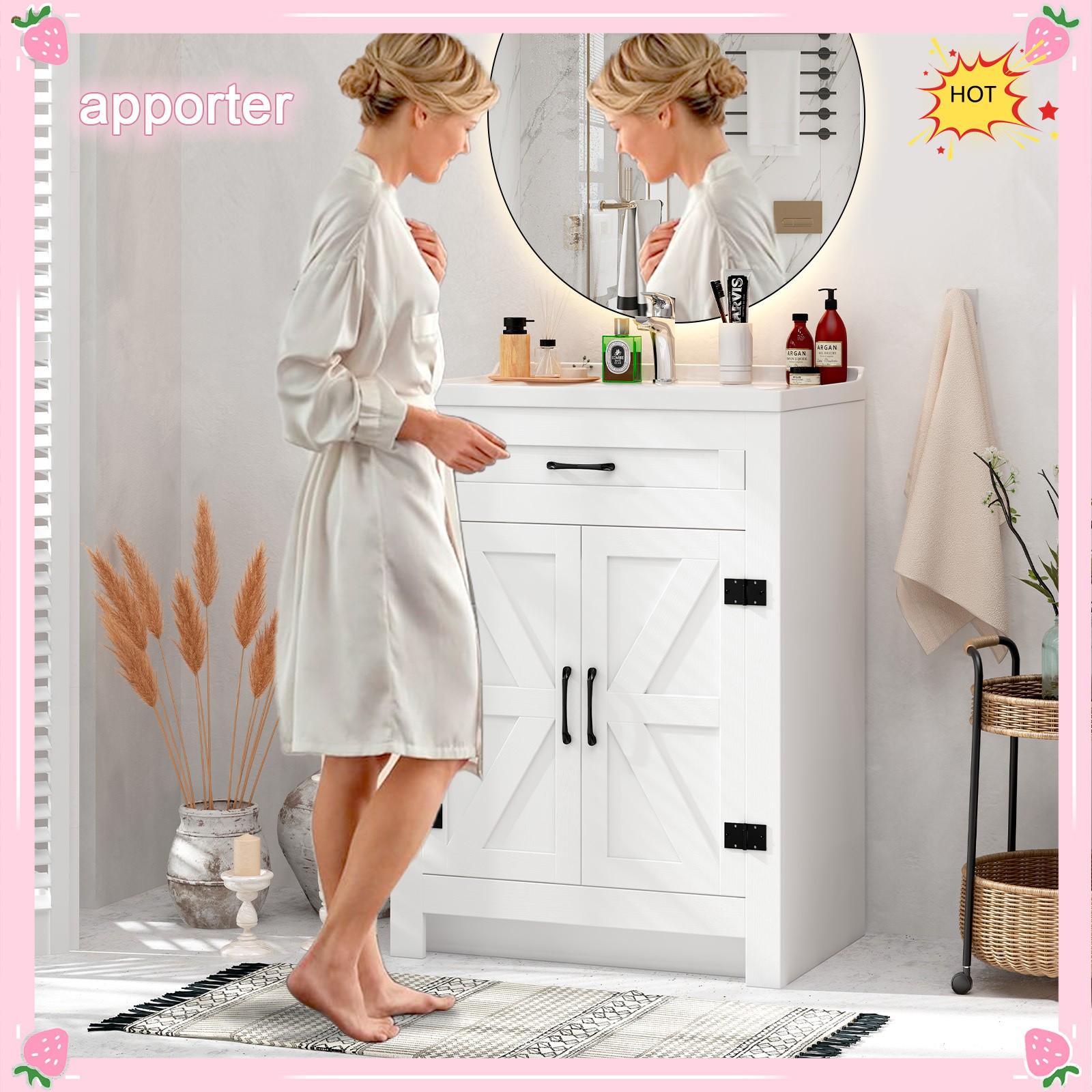 Farmhouse Bathroom Vanity with Ceramic Sink, 35.4 in Bathroom Vanity Cabinet，New