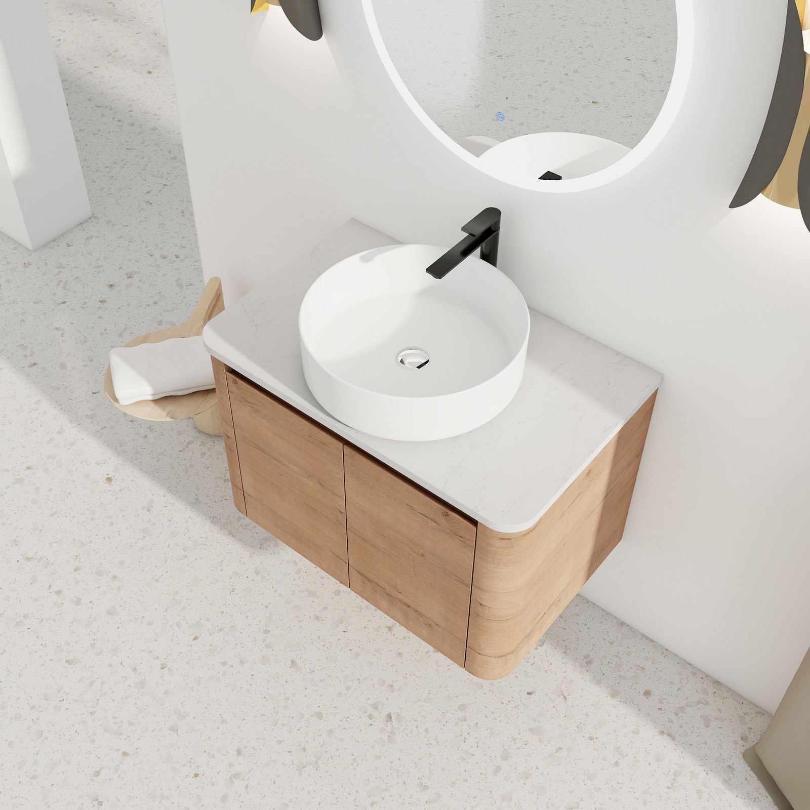 30″ Plywood Wall Mounted Bathroom Vanity W/ Ceramic Sink Soft-Close Door Cabinet