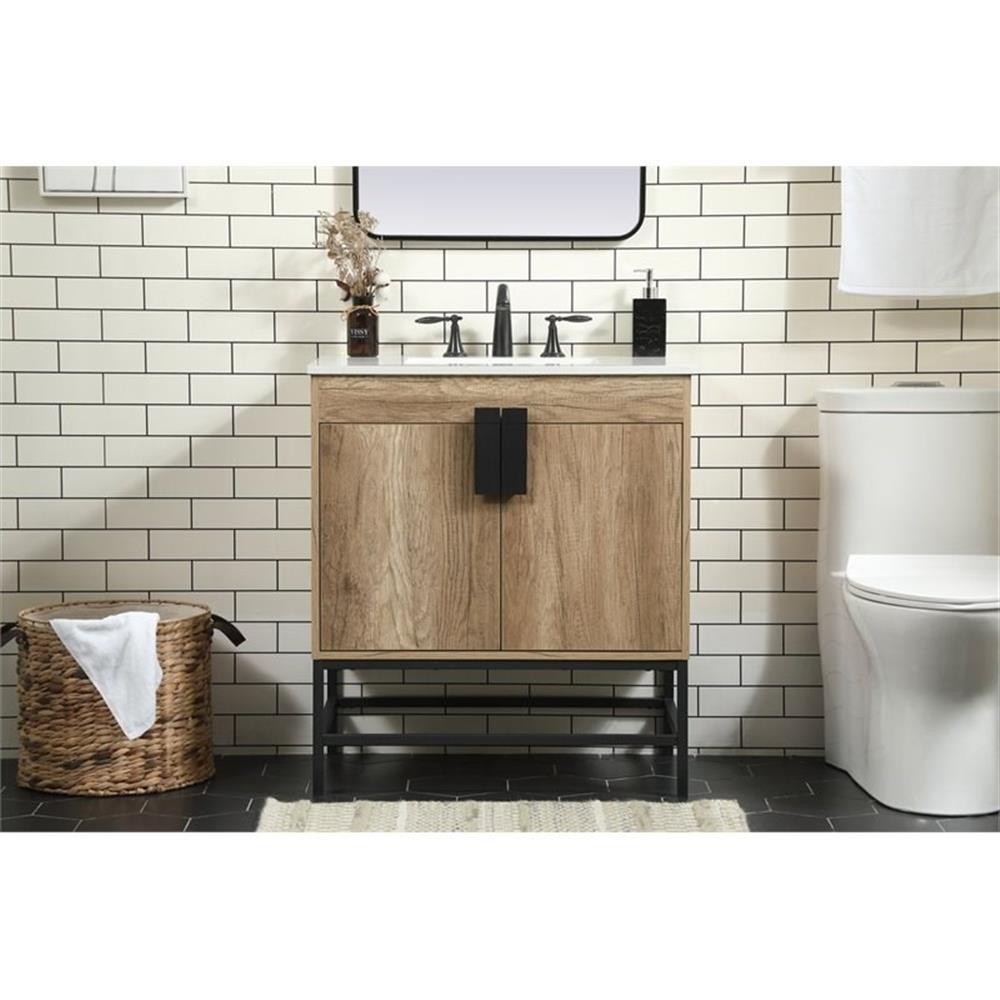 Elegant Decor Eugene 30″ Aluminum MDF Single Bathroom Vanity in Natural Oak