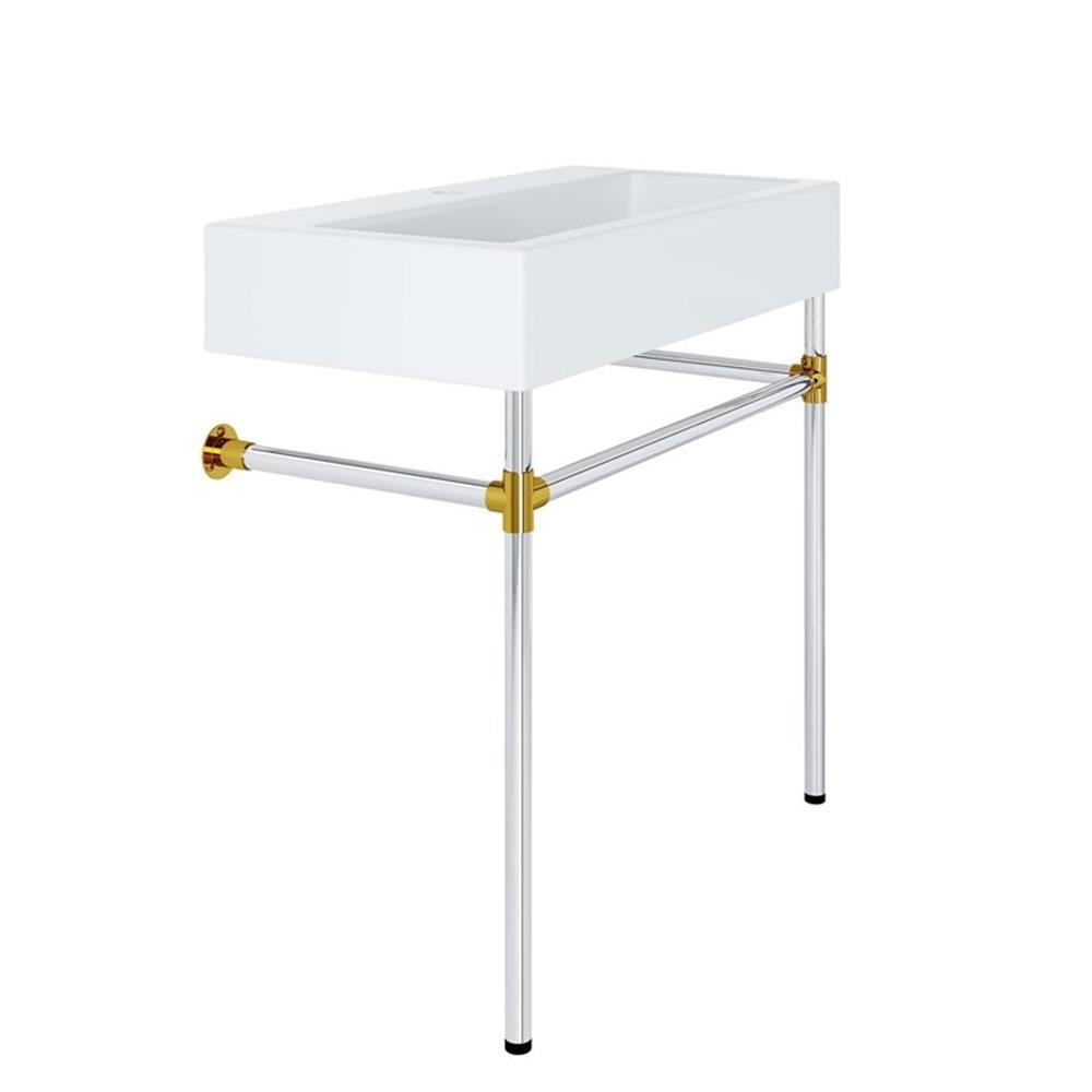 Modway Redeem 32″ Wall-Mount Stainless Steel Bathroom Vanity in Silver/White